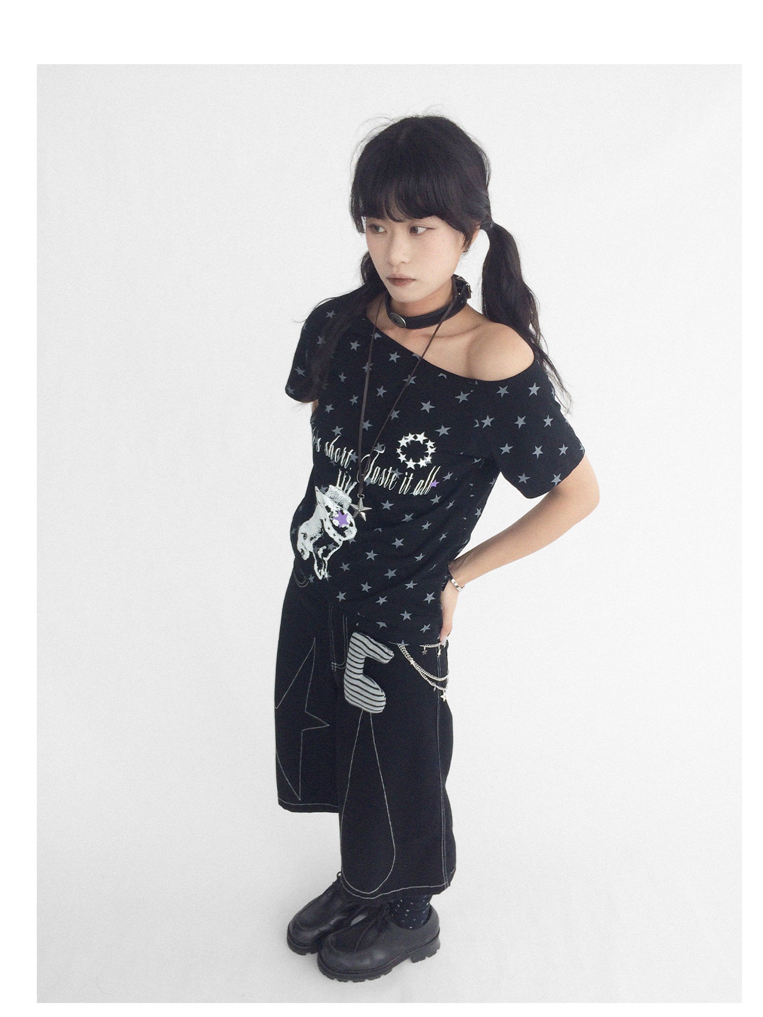 innomoood Rabbit Star Print Slouchy Tee