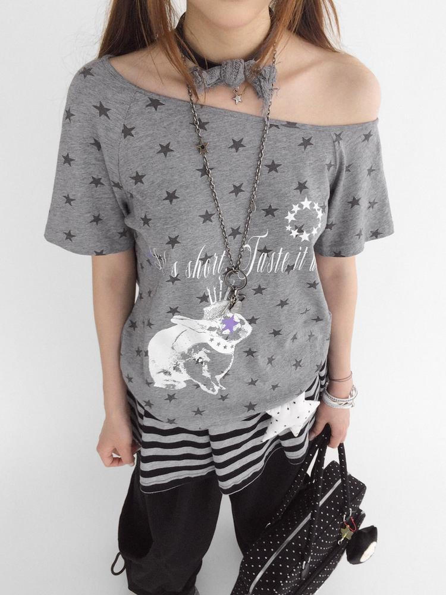 innomoood Rabbit Star Print Slouchy Tee