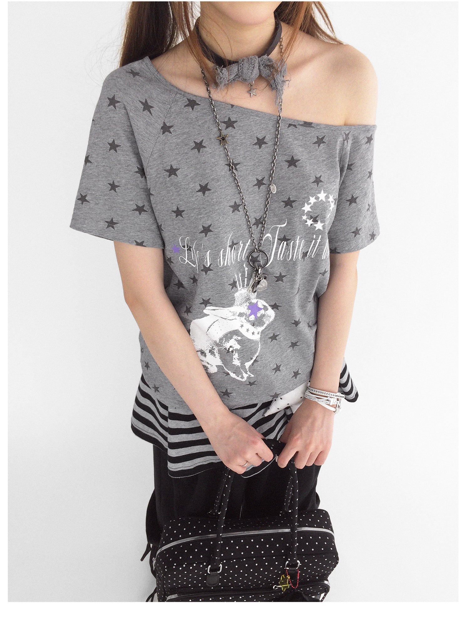 innomoood Rabbit Star Print Slouchy Tee
