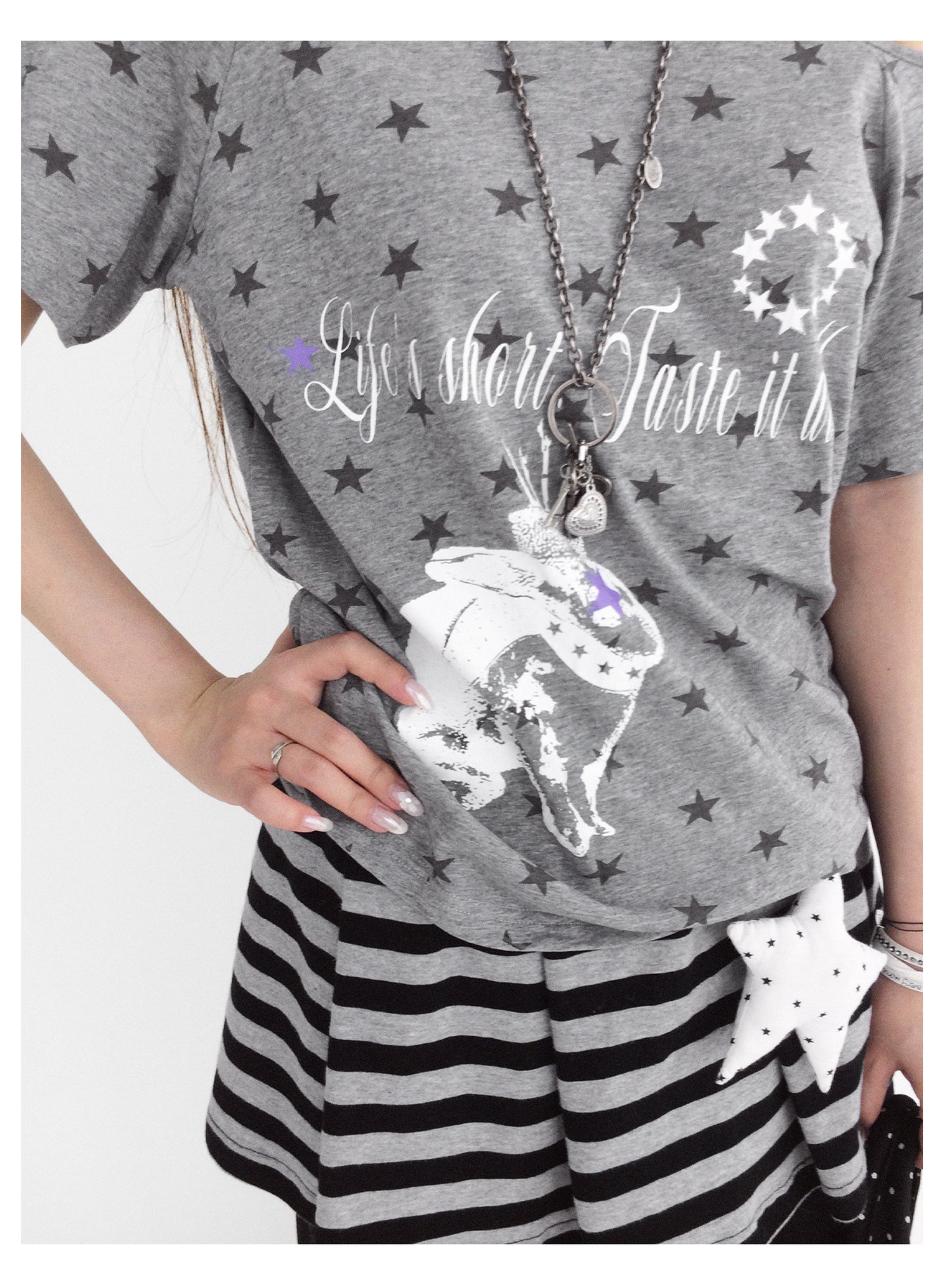 innomoood Rabbit Star Print Slouchy Tee