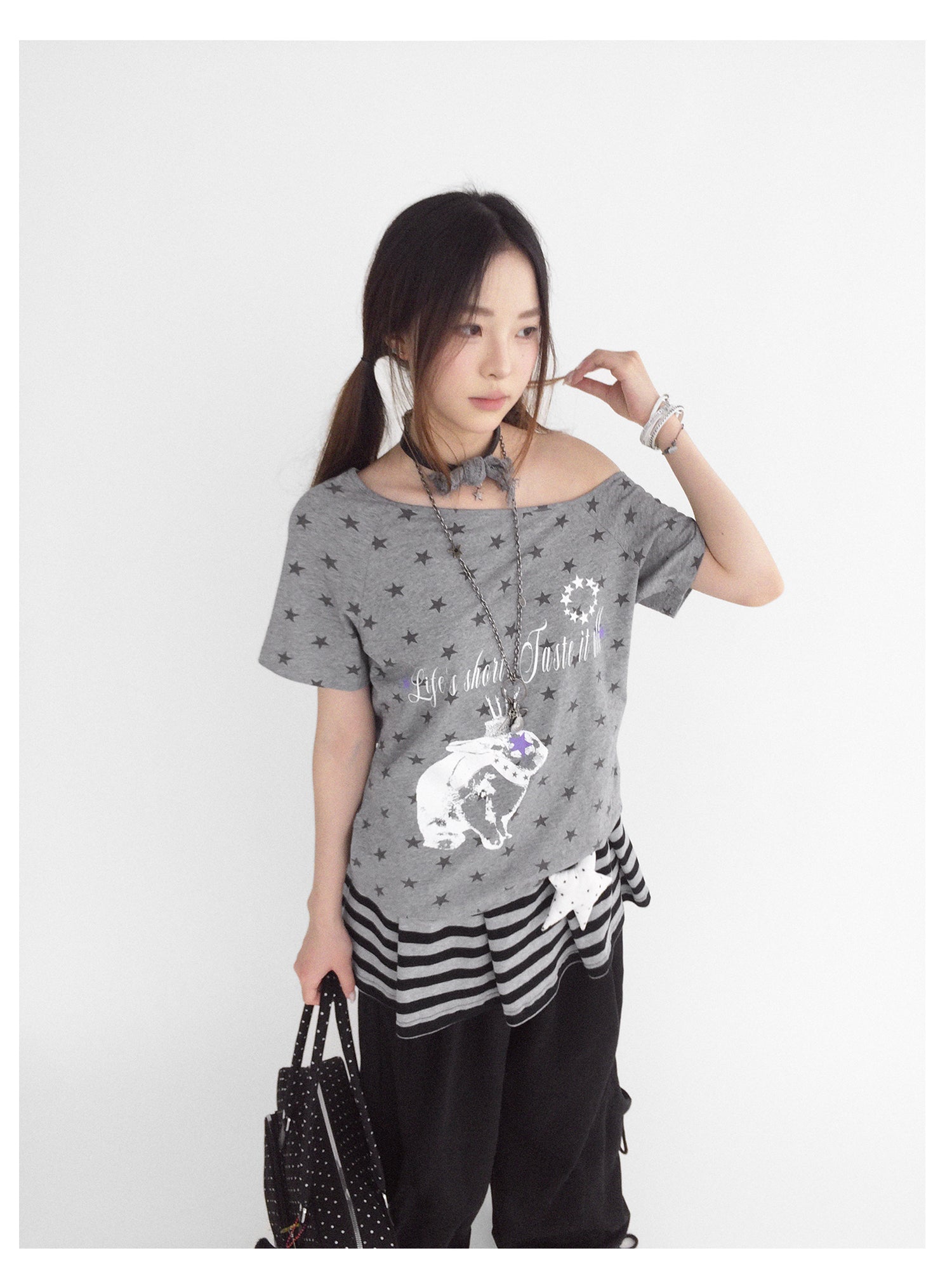 innomoood Rabbit Star Print Slouchy Tee