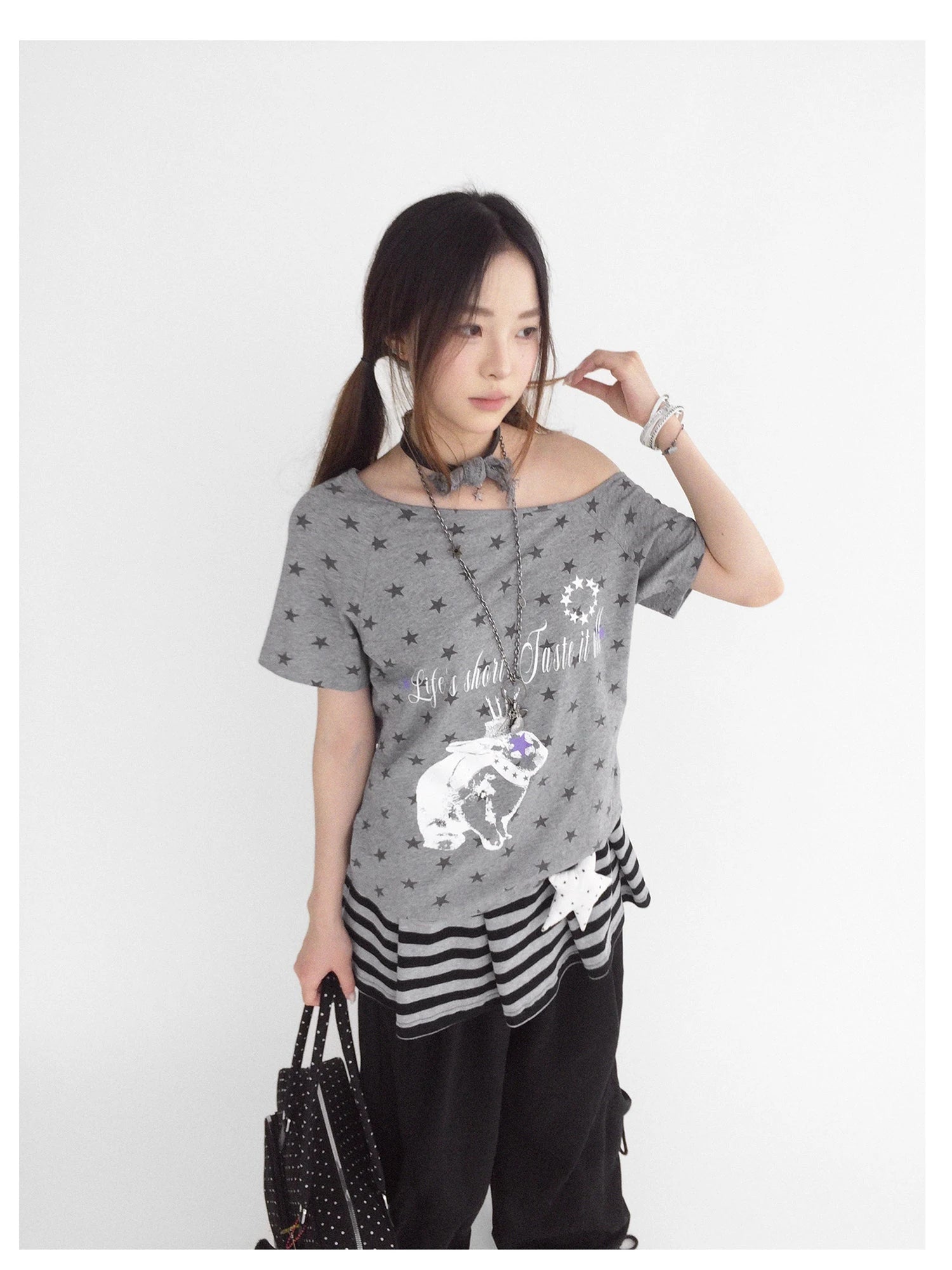 Rabbit Star Print Slouchy Tee