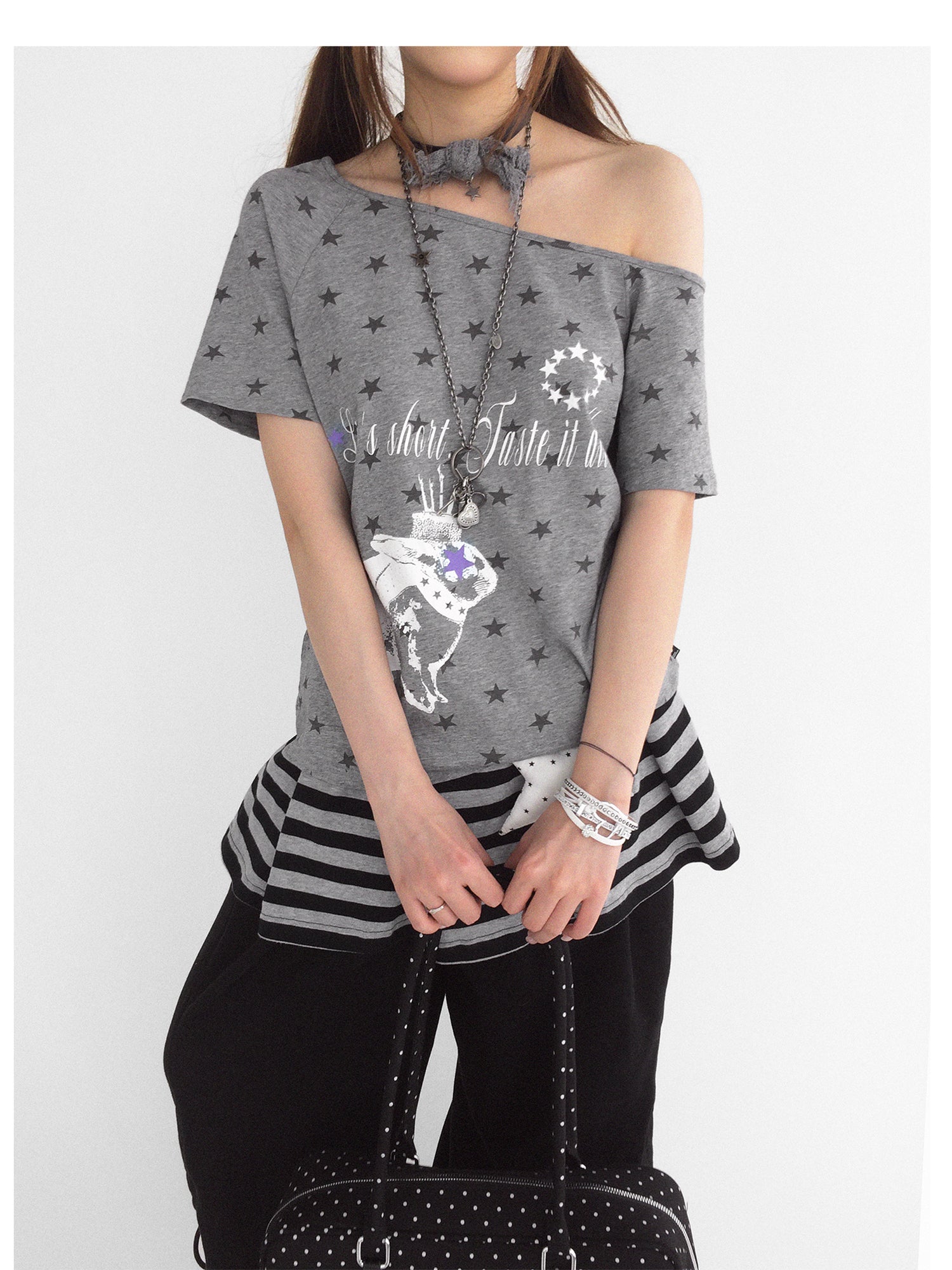 innomoood Rabbit Star Print Slouchy Tee