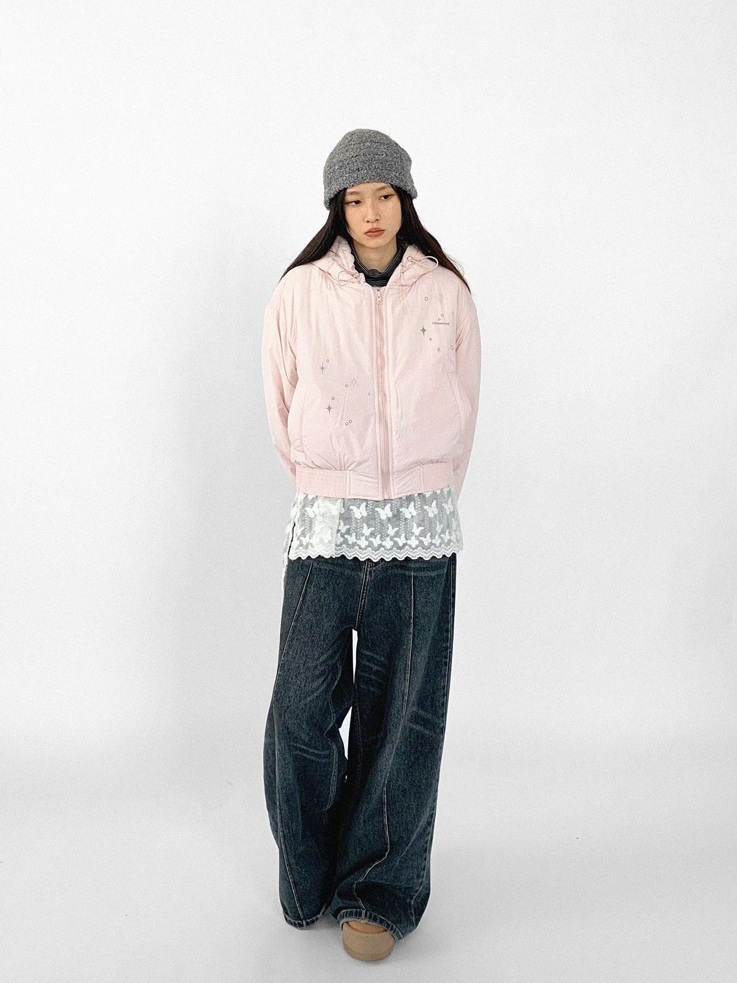 innomoood Reflective Star Print Puffer Jacket