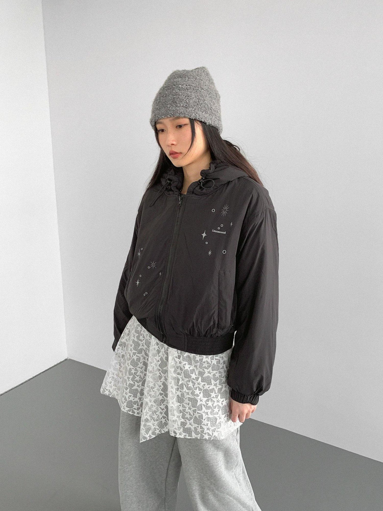 innomoood Reflective Star Print Puffer Jacket