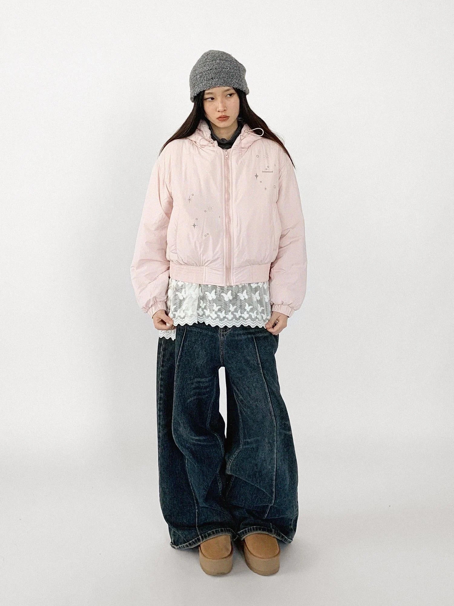 Reflective Star Print Puffer Jacket