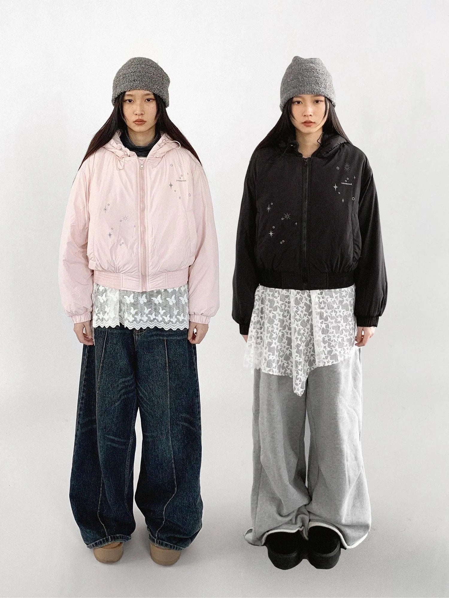 Reflective Star Print Puffer Jacket