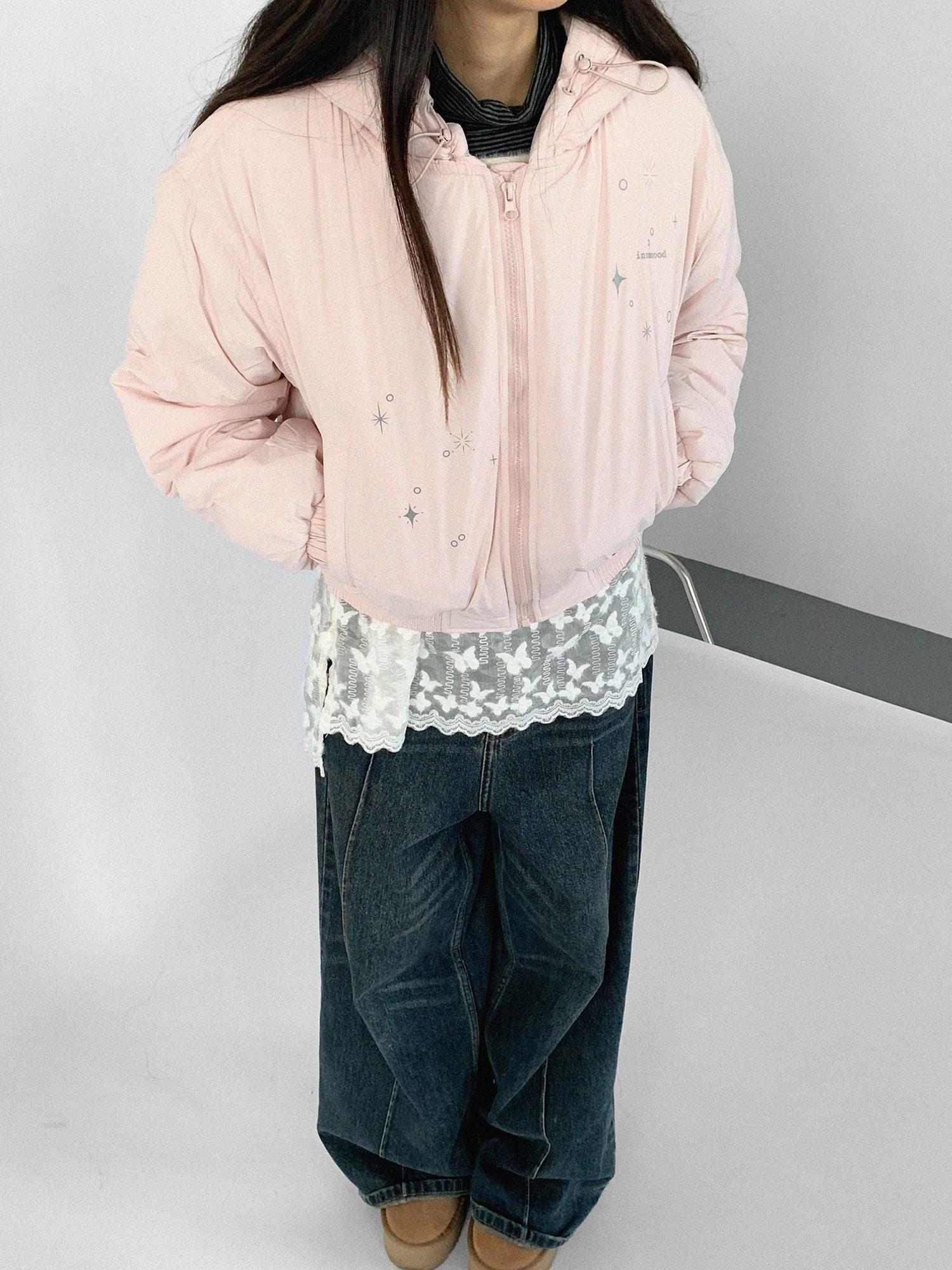 innomoood Reflective Star Print Puffer Jacket