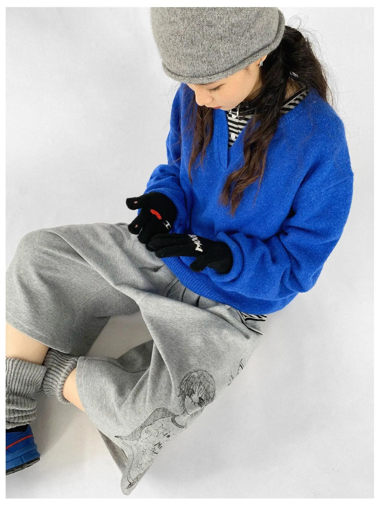 Relaxed V-Neck Wool Blend Knit Sweater