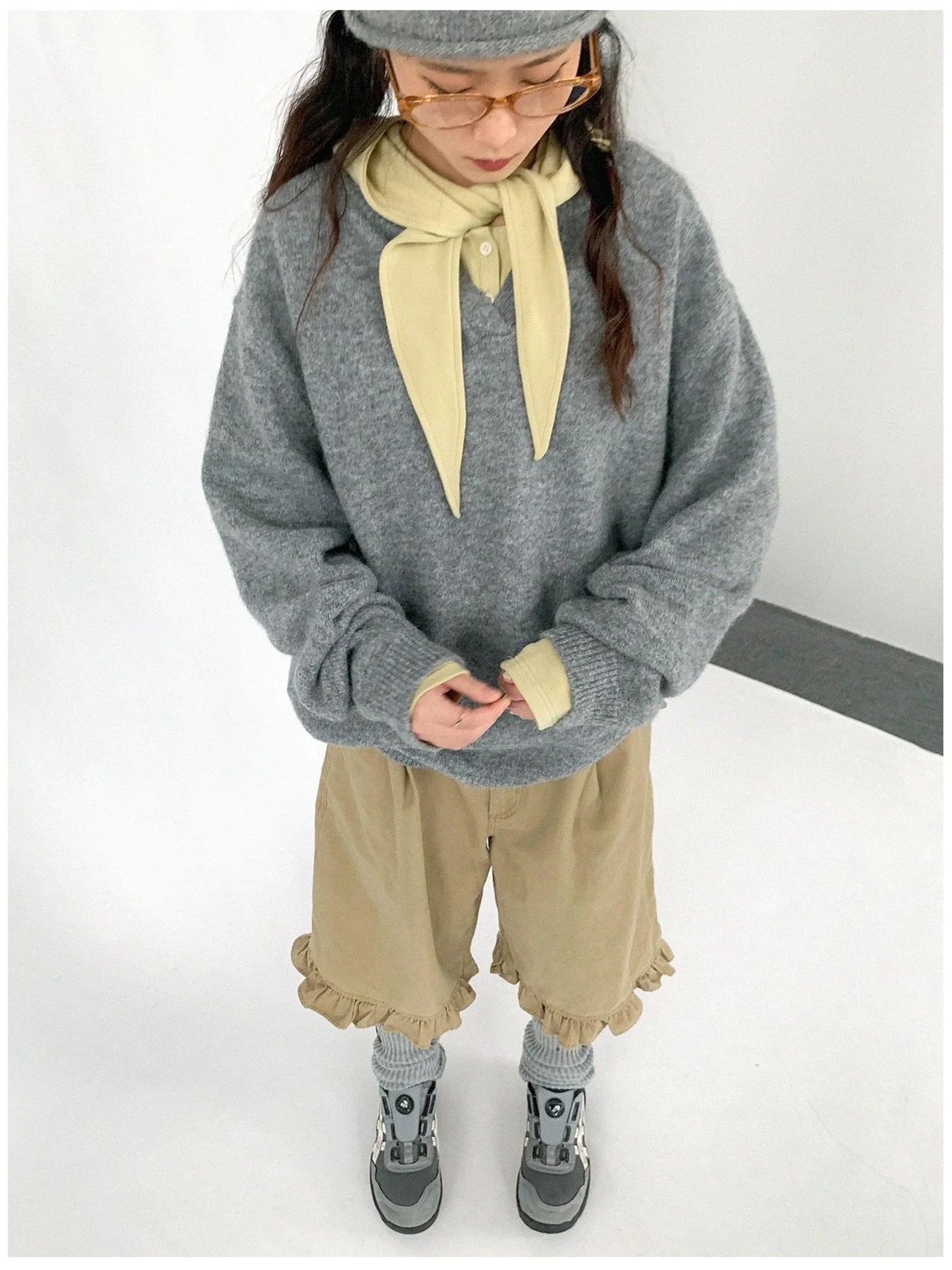 Relaxed V-Neck Wool Blend Knit Sweater