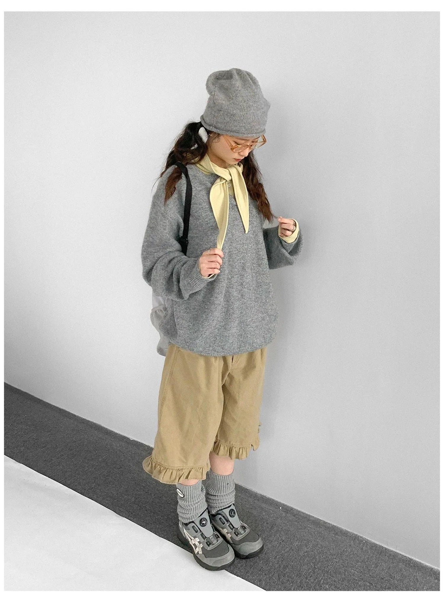 Relaxed V-Neck Wool Blend Knit Sweater