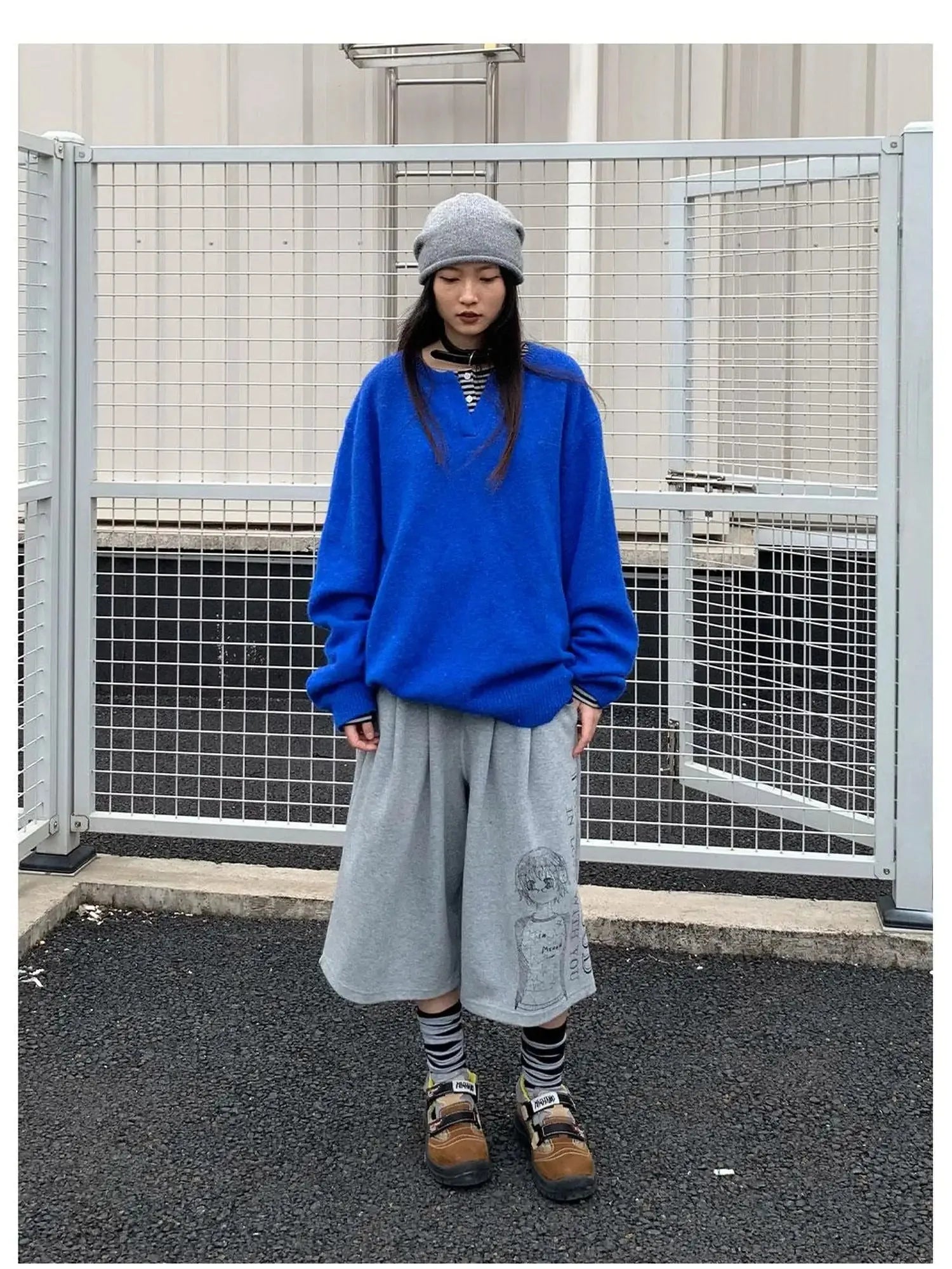 Relaxed V-Neck Wool Blend Knit Sweater