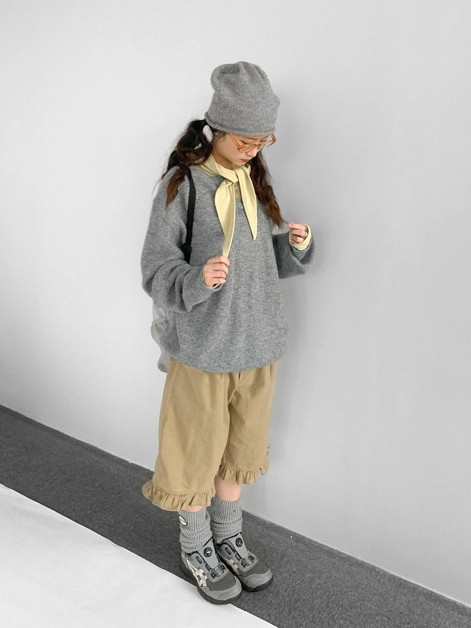 Relaxed V-Neck Wool Blend Knit Sweater