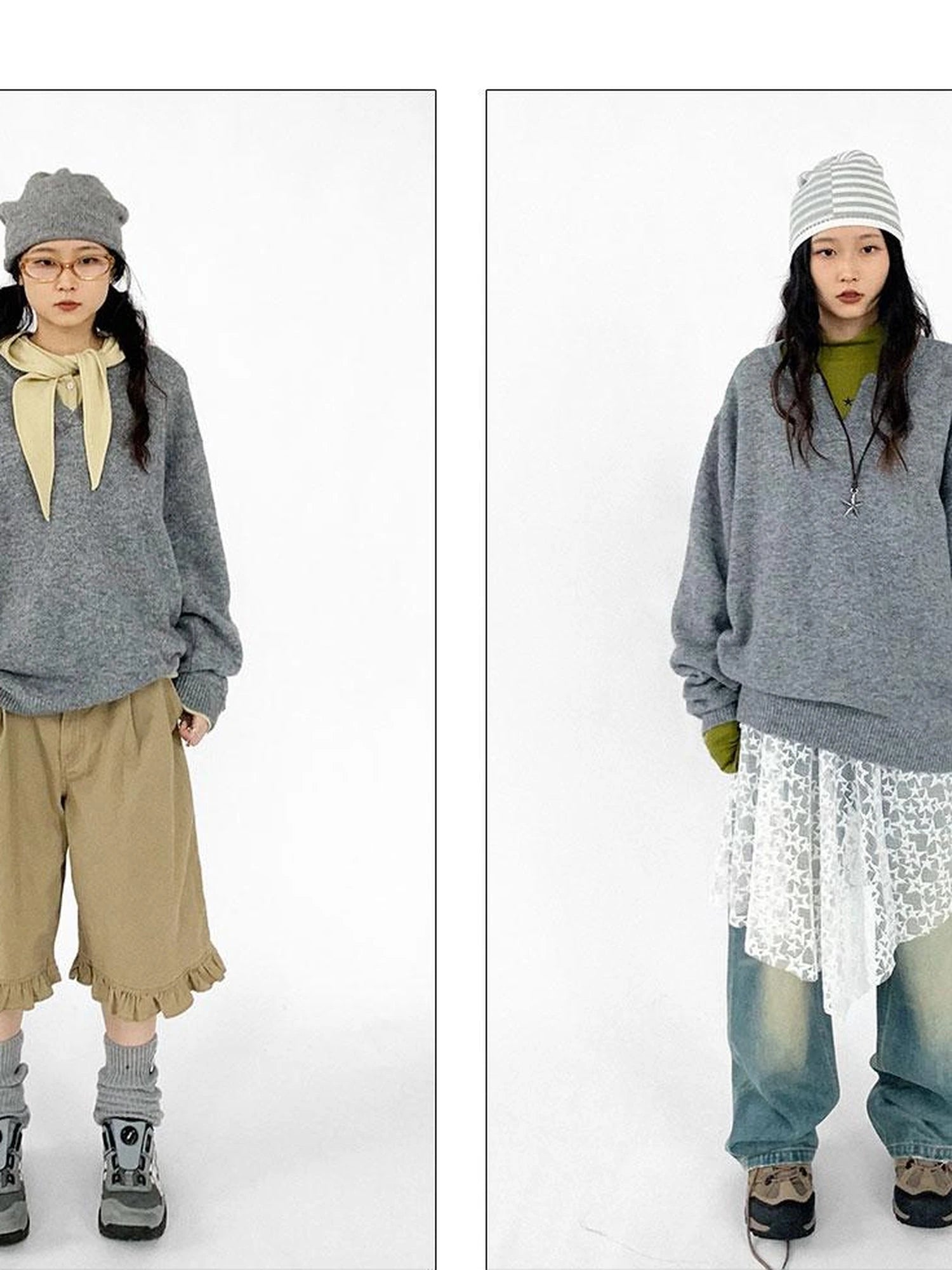 Relaxed V-Neck Wool Blend Knit Sweater