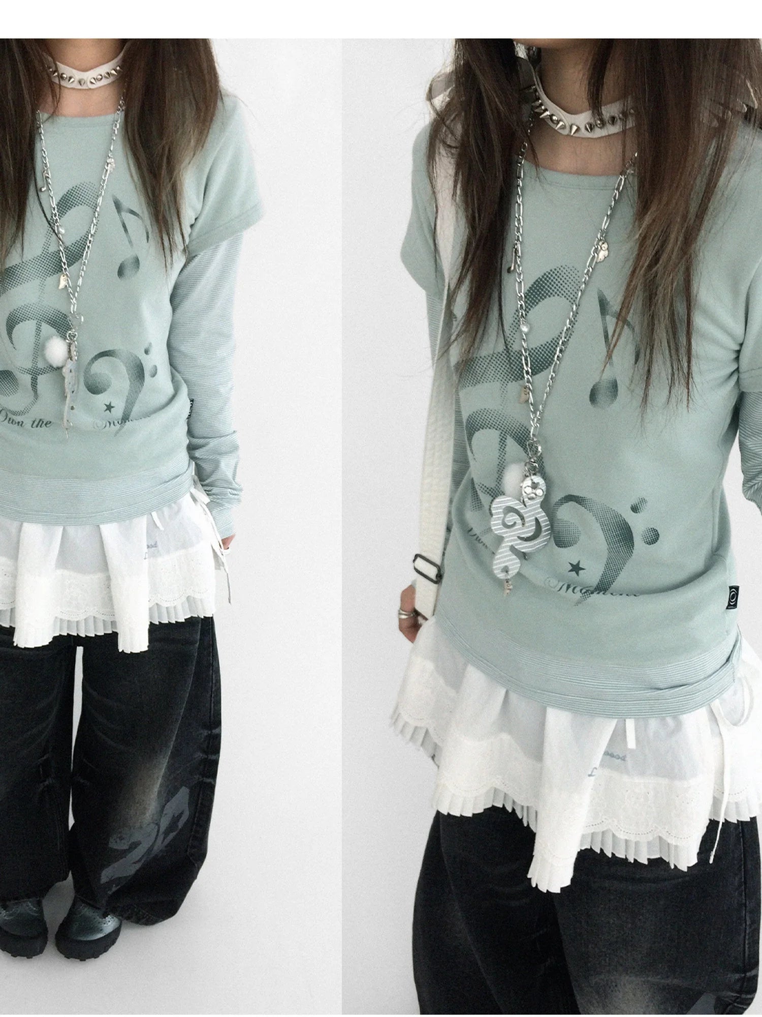 Resonant Note Print Layered Long Sleeve Tee