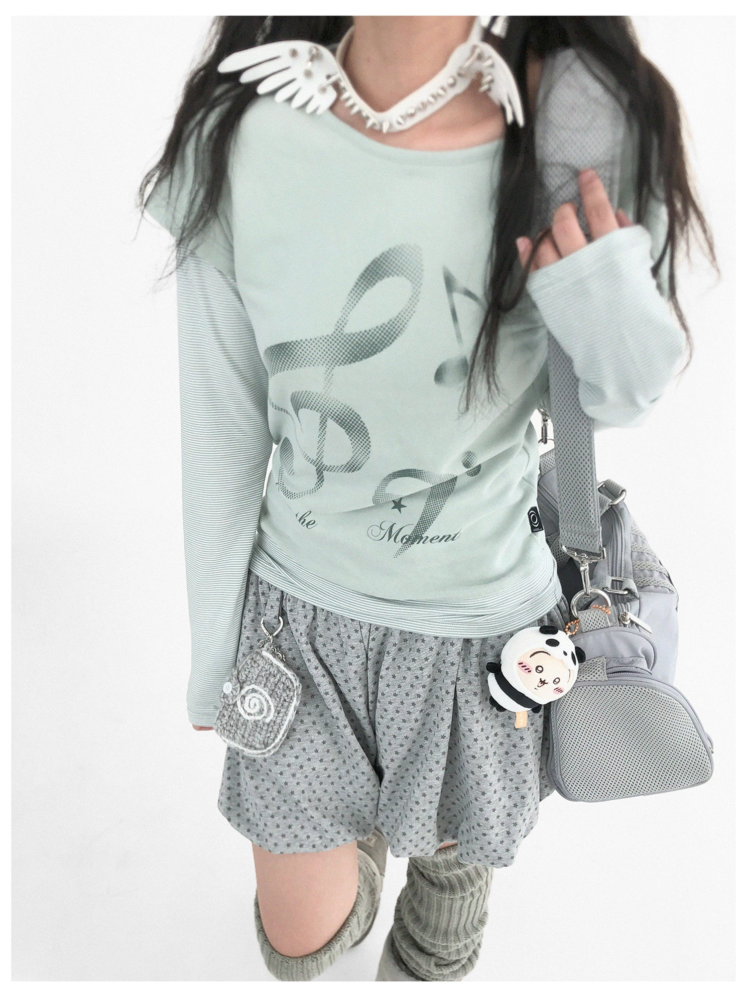 innomoood Resonant Note Print Layered Long Sleeve Tee