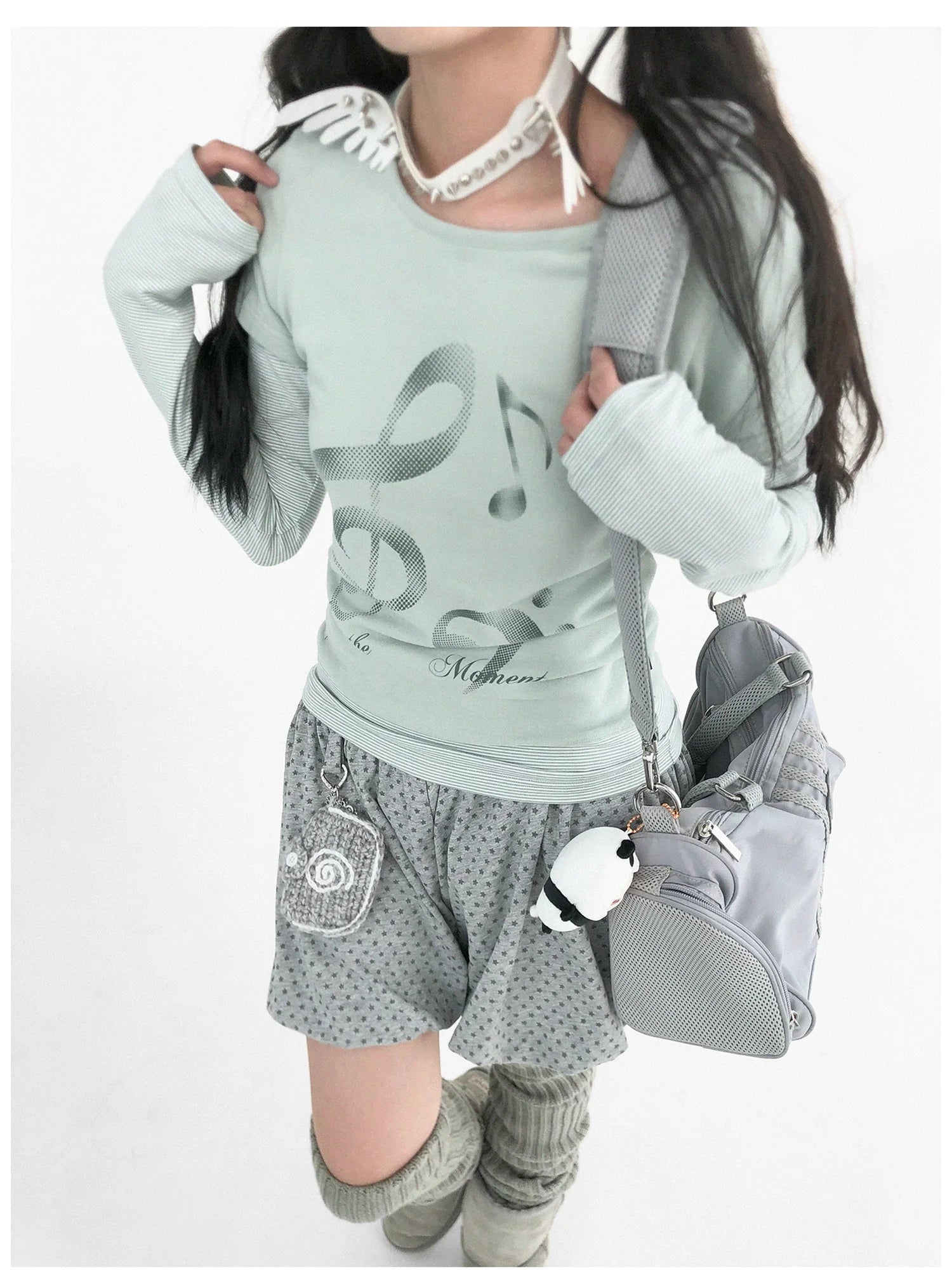 Resonant Note Print Layered Long Sleeve Tee