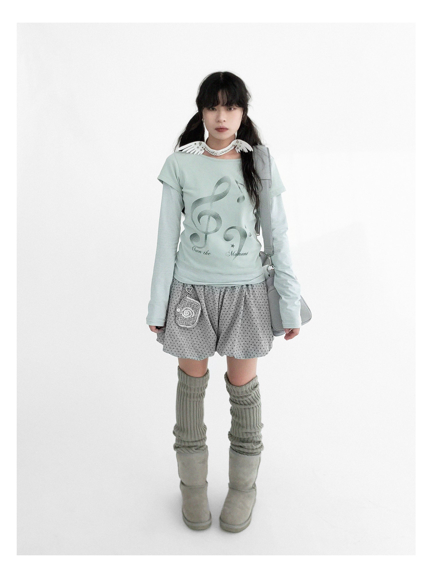 innomoood Resonant Note Print Layered Long Sleeve Tee