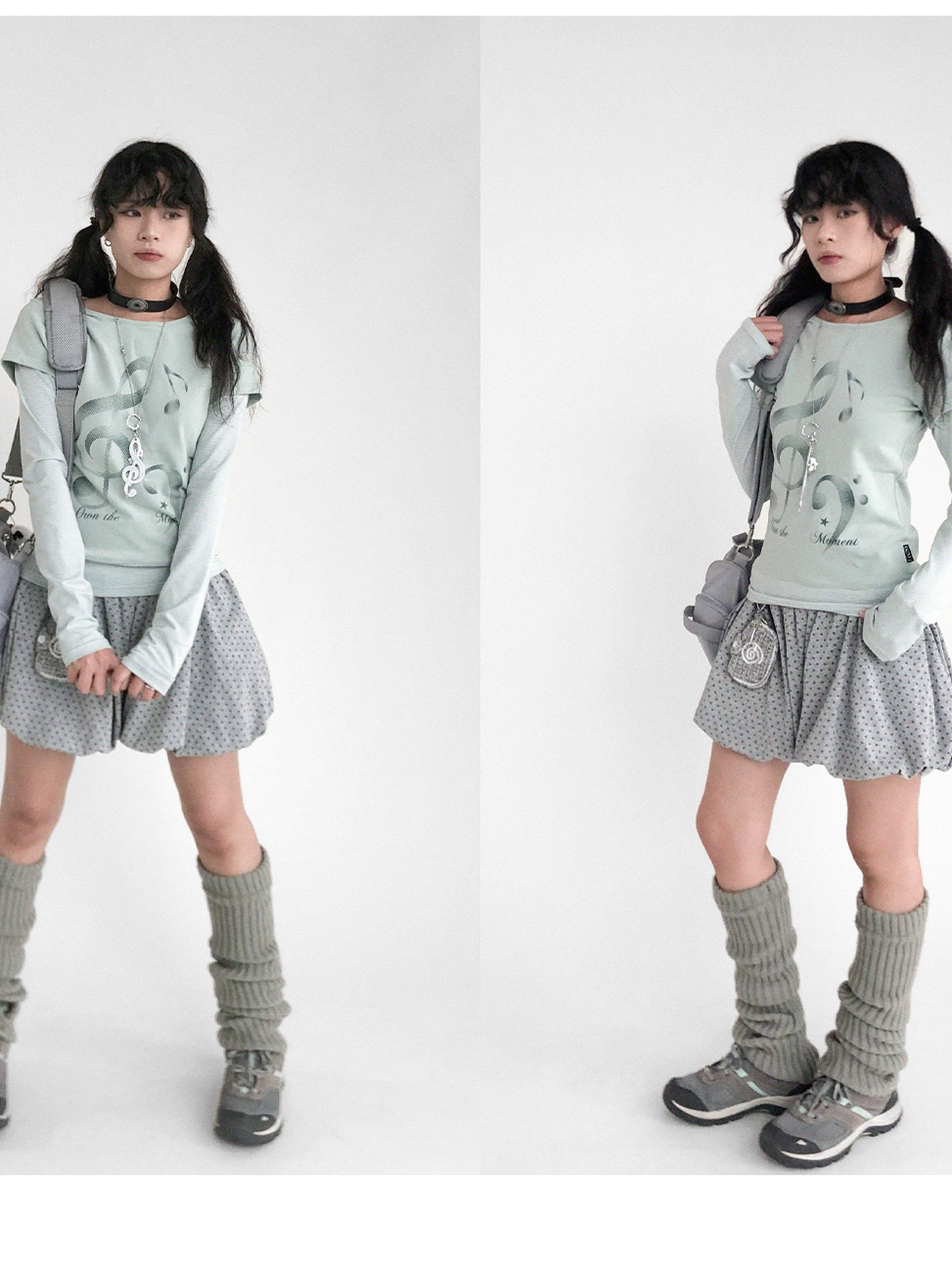innomoood Resonant Note Print Layered Long Sleeve Tee