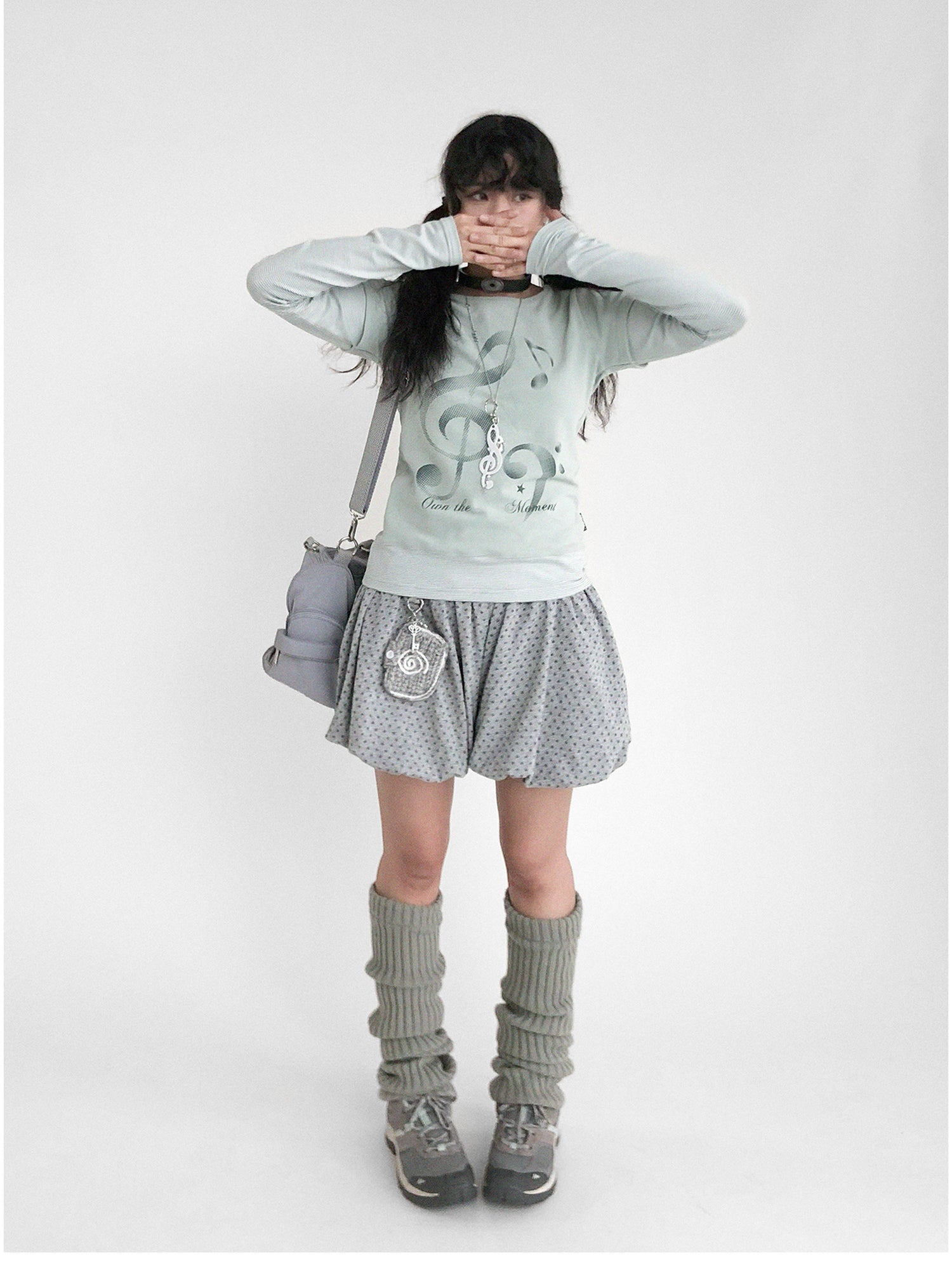 innomoood Resonant Note Print Layered Long Sleeve Tee
