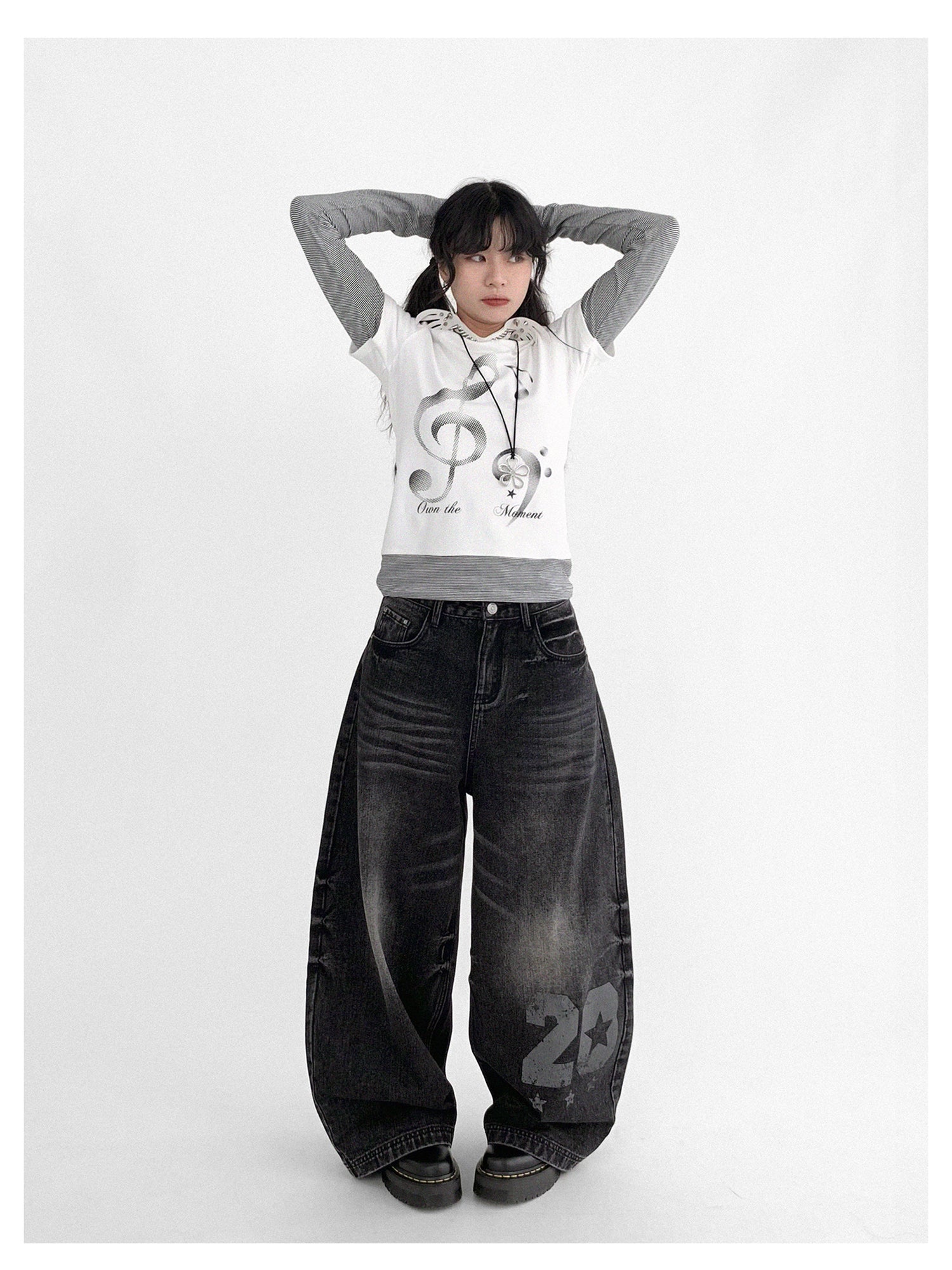innomoood Resonant Note Print Layered Long Sleeve Tee