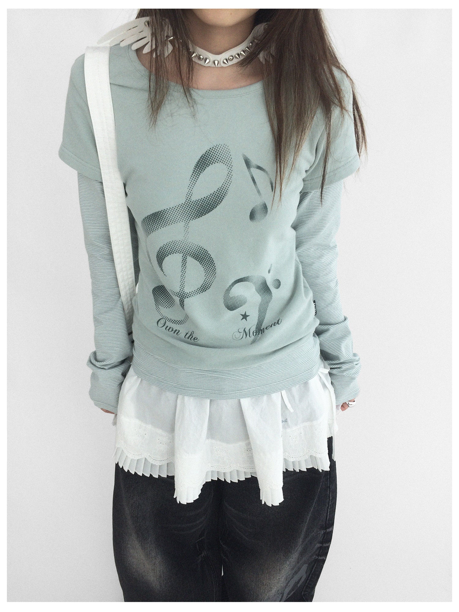 innomoood Resonant Note Print Layered Long Sleeve Tee