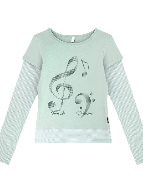 Resonant Note Print Layered Long Sleeve Tee