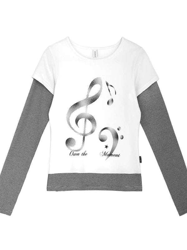 Resonant Note Print Layered Long Sleeve Tee