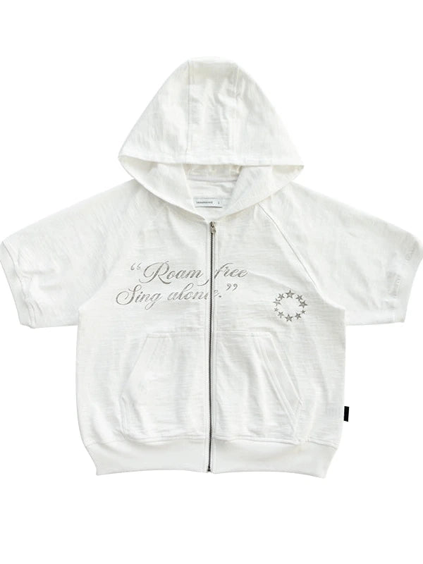 Roam Free Sing Alone Vintage Washed Hooded Short Sleeve Top