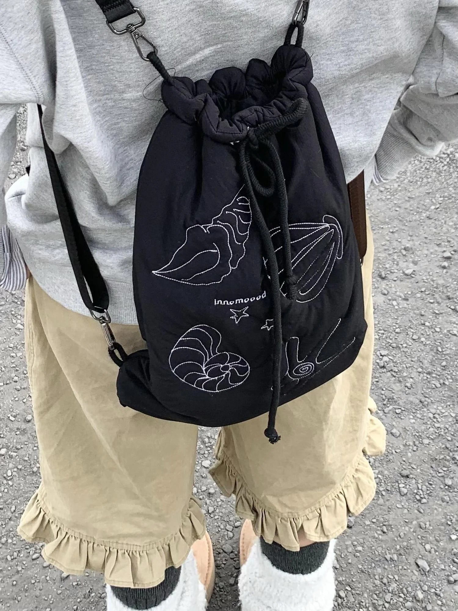 Seaside Diary Quilted Anti Shock Drawstring Backpack