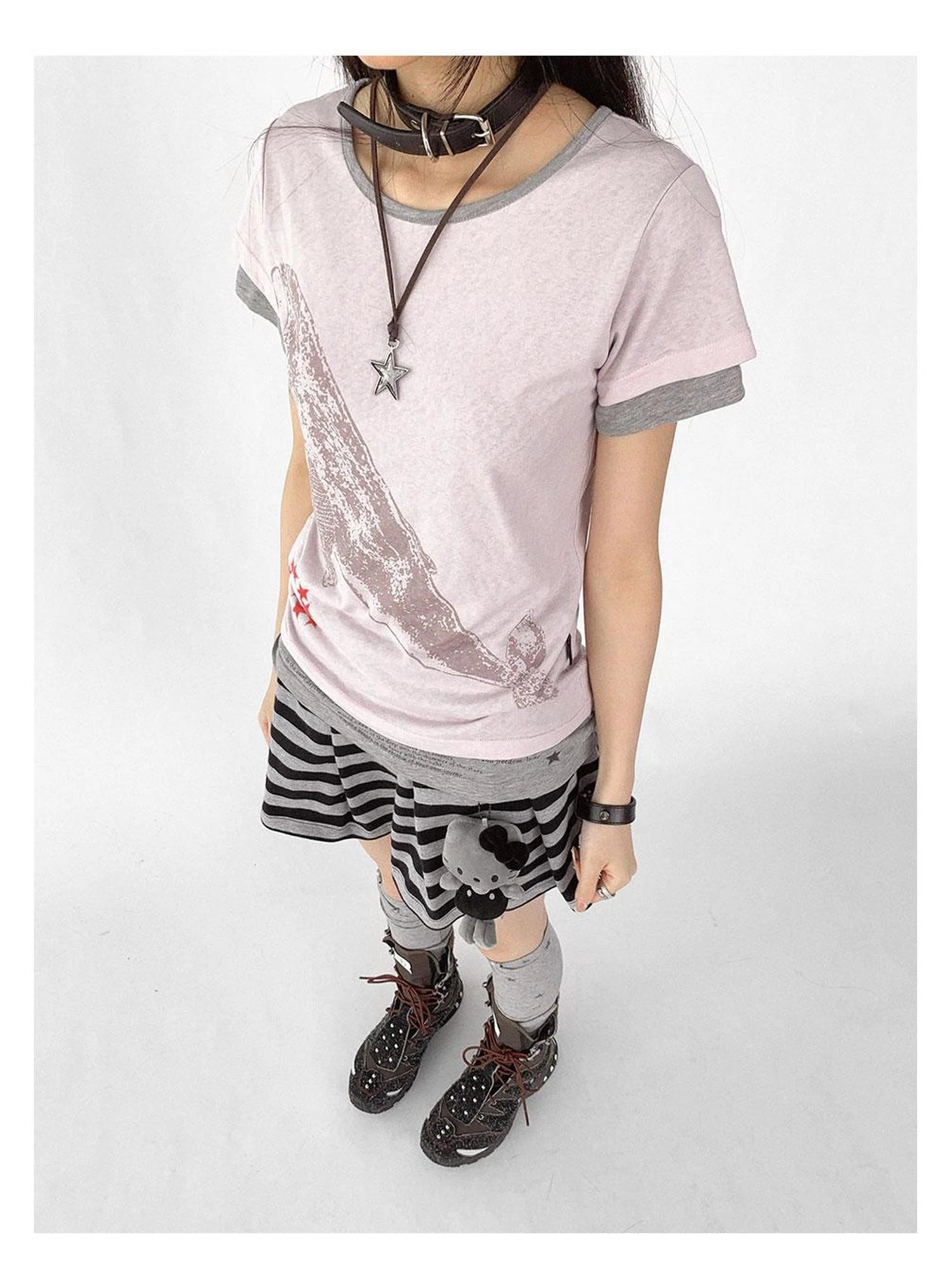 Silent Whale Embroidered Print Tee Retro Color Block Design