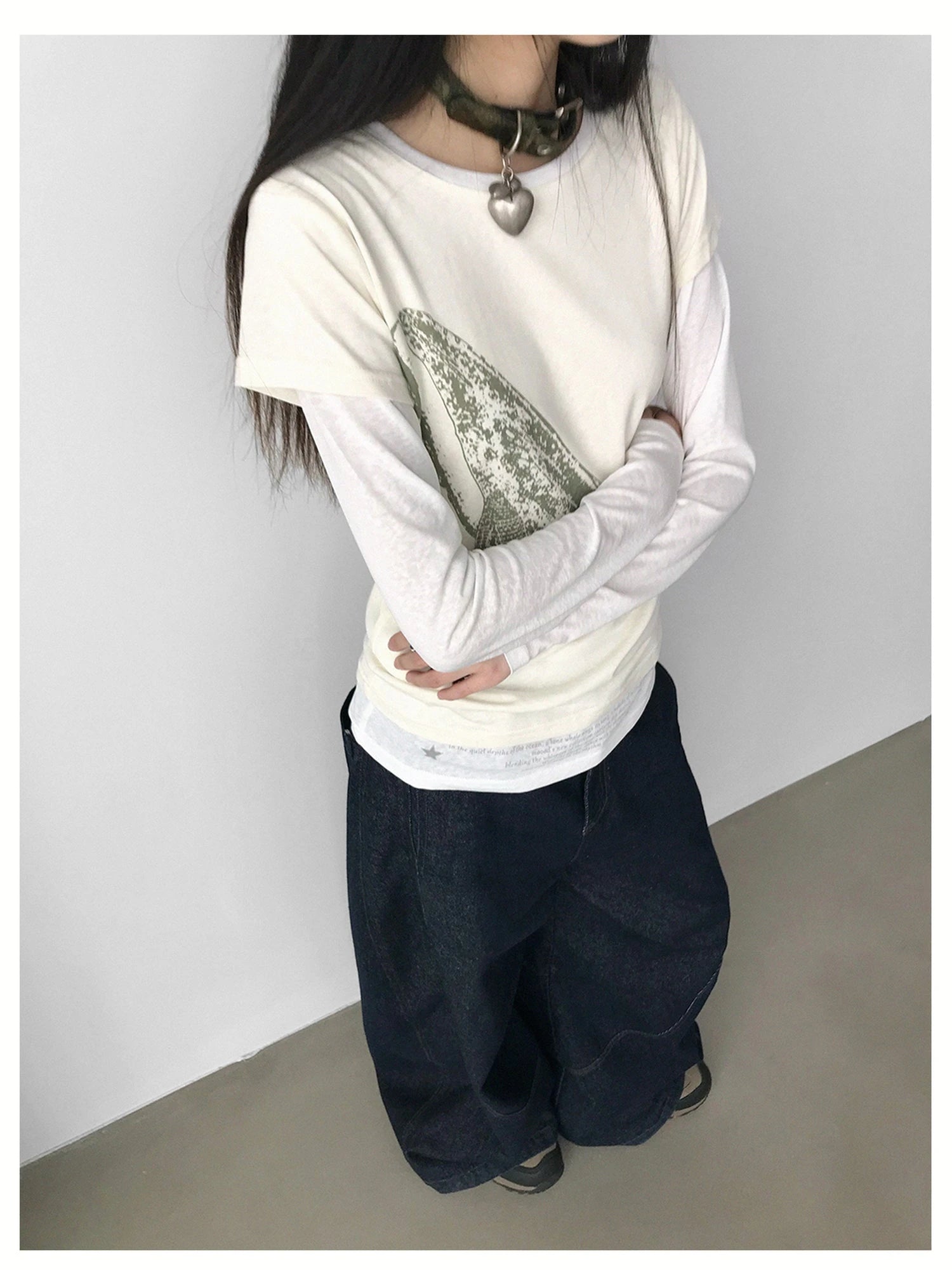 Silent Whale Embroidered Print Tee Retro Color Block Design