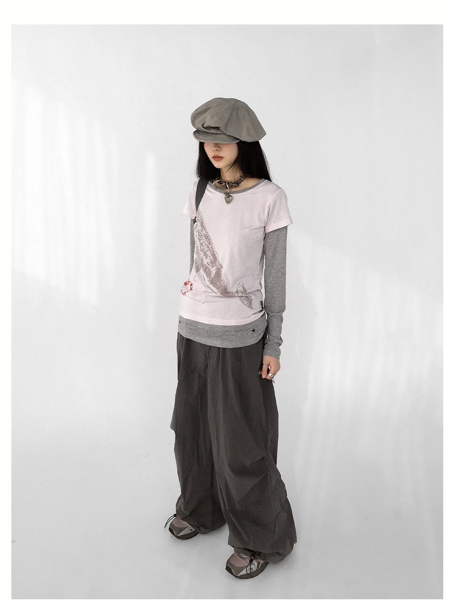 Silent Whale Embroidered Print Tee Retro Color Block Design