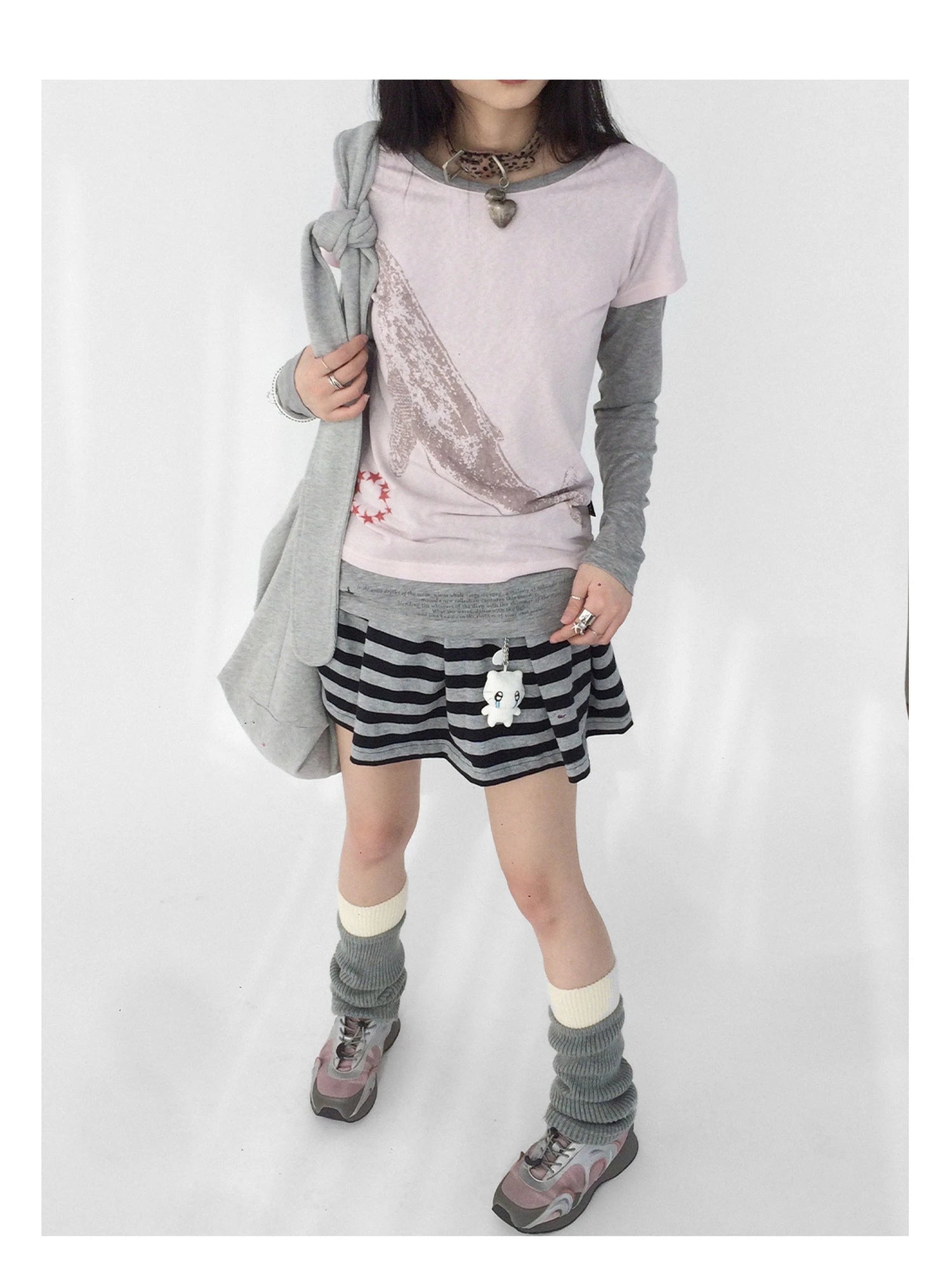 Silent Whale Embroidered Print Tee Retro Color Block Design