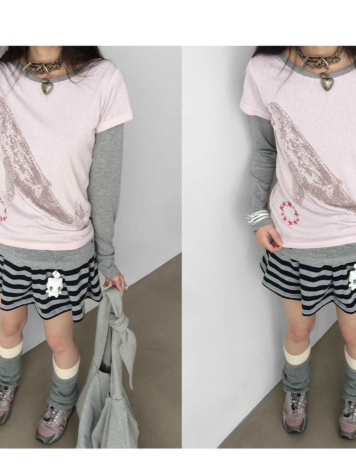 Silent Whale Embroidered Print Tee Retro Color Block Design