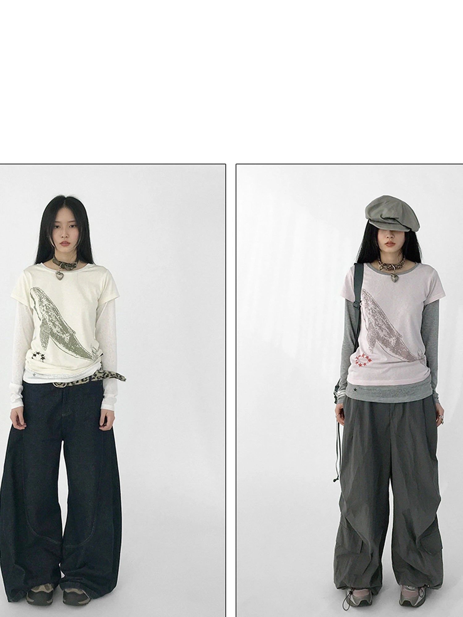 Silent Whale Embroidered Print Tee Retro Color Block Design