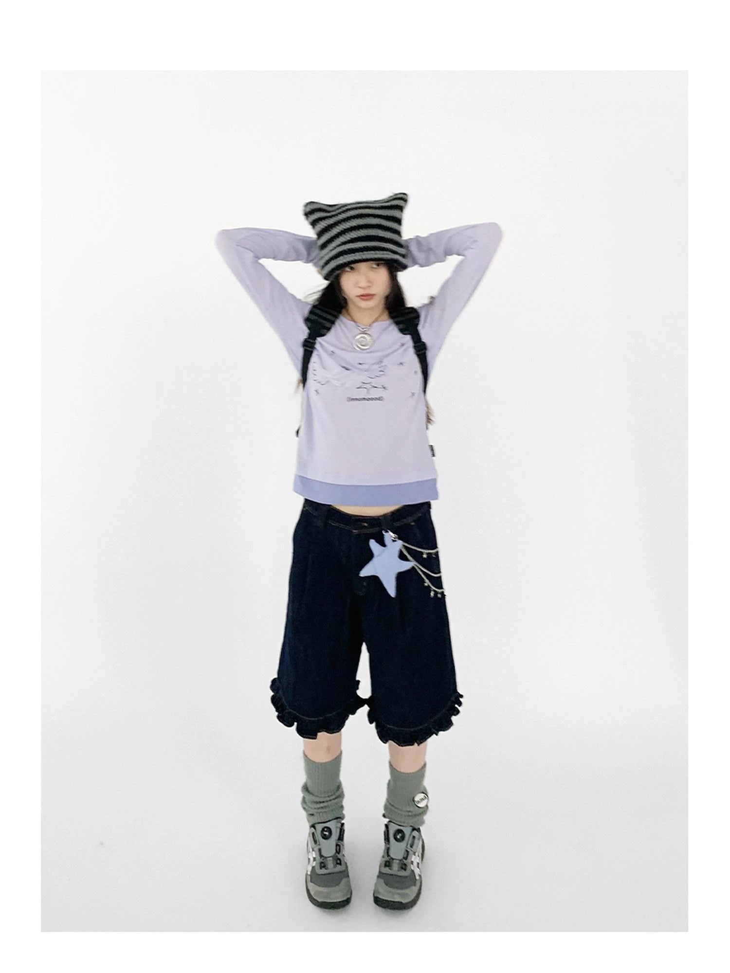 Silent Whale Wing Embroidery Spliced T-shirt