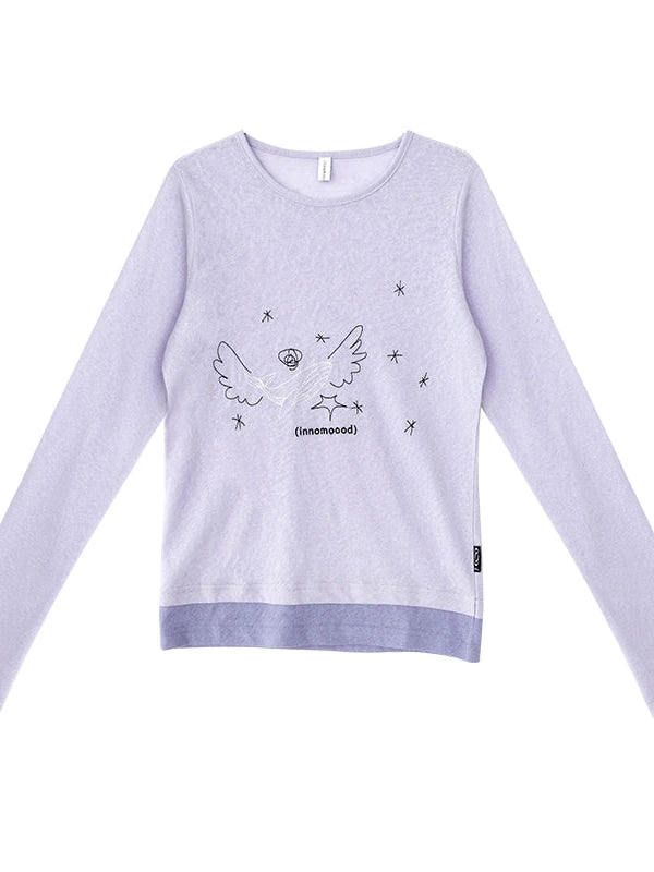 Silent Whale Wing Embroidery Spliced T-shirt