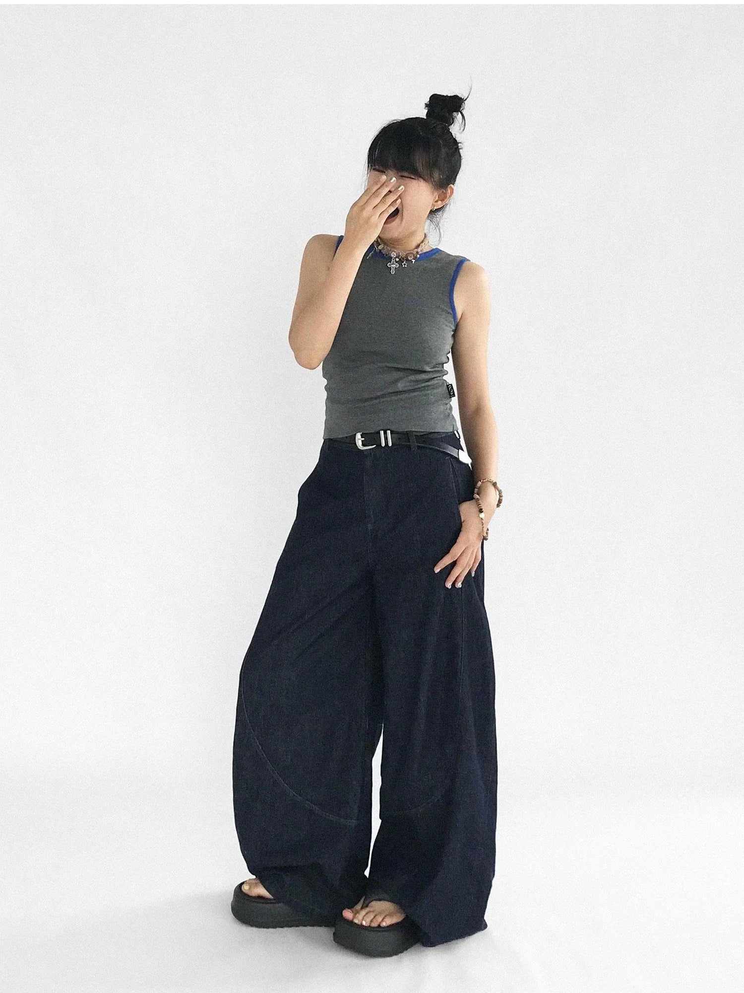 Slim Fit Flared Denim Pants With Vintage Wash