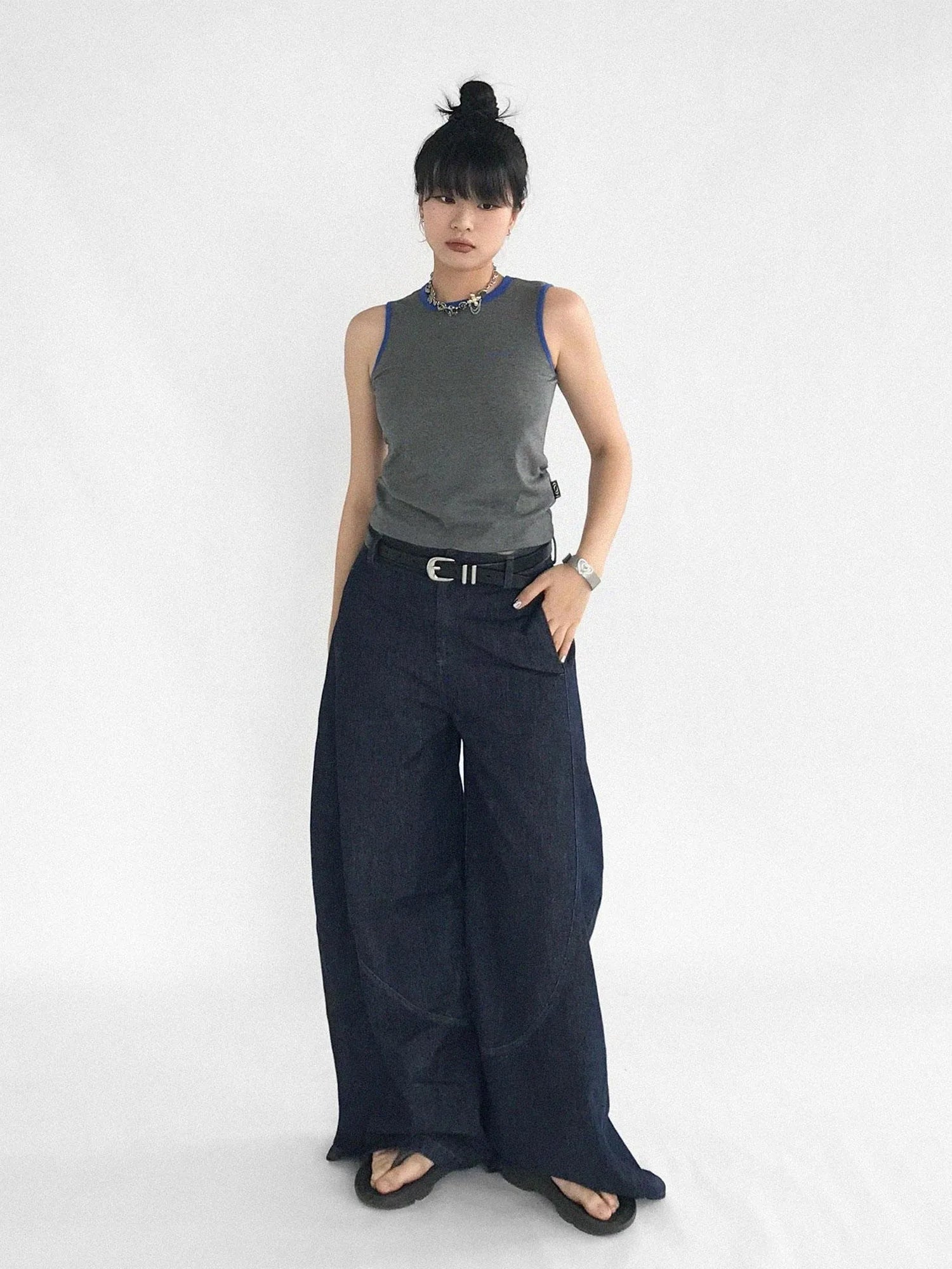 Slim Fit Flared Denim Pants With Vintage Wash