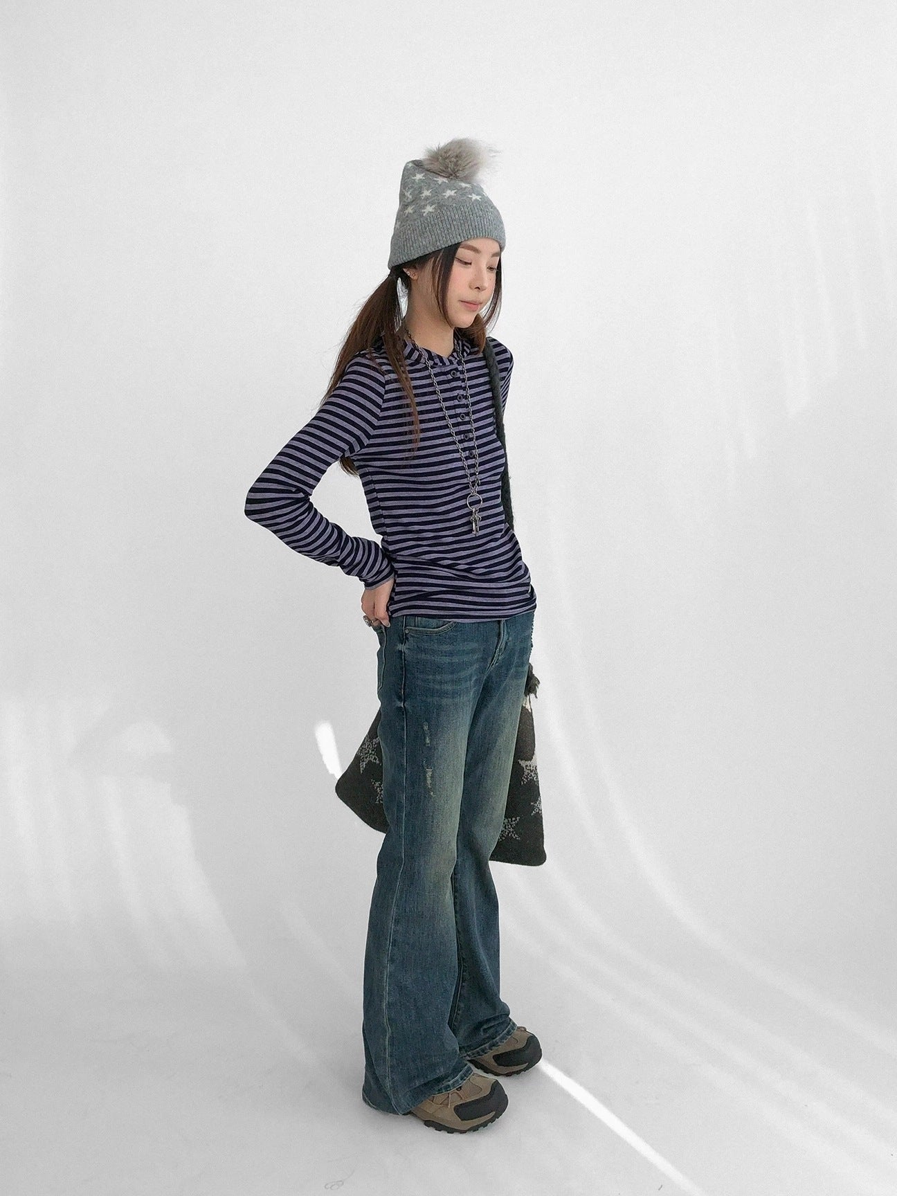 innomoood Slim Fit Striped Hooded Long Sleeve Casual Comfortable Women T-Shirt