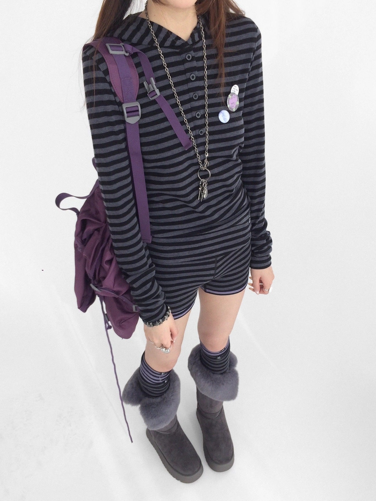 innomoood Slim Fit Striped Hooded Long Sleeve Casual Comfortable Women T-Shirt