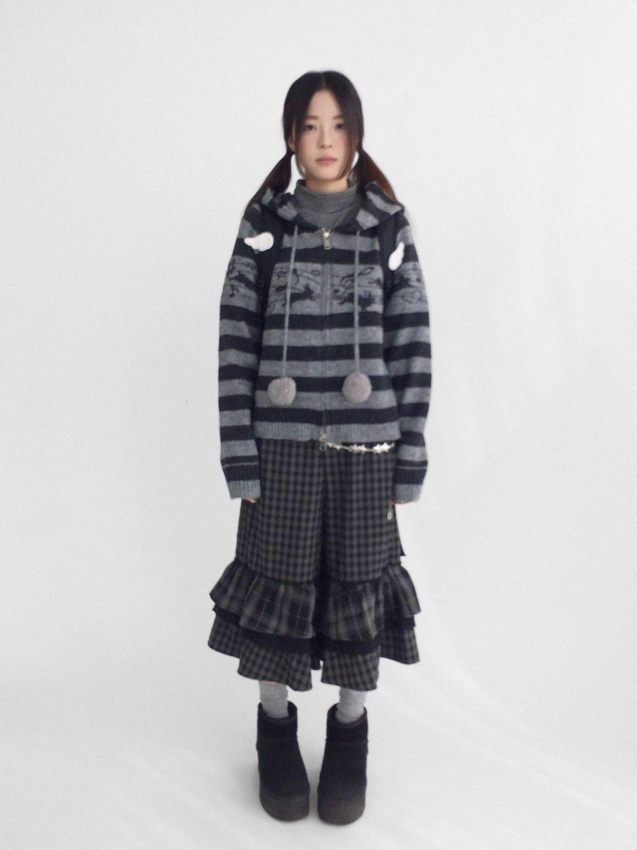 innomoood Soft Breathable Relaxed Wide Leg Natural Waist Plaid Lace Trim Women Pants