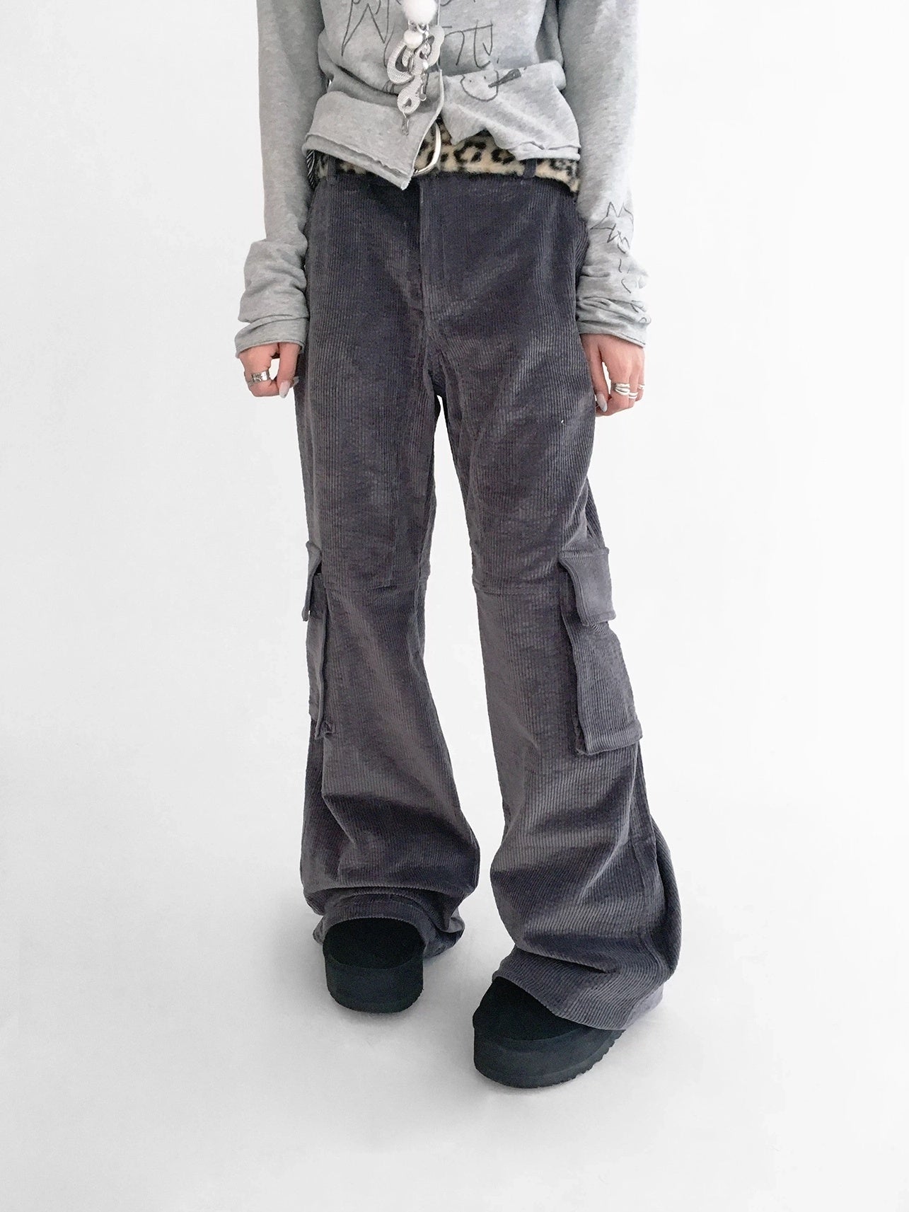 innomoood Soft Stretch Cotton Low Rise Flare With Pockets Zip Fly Casual Women Pants