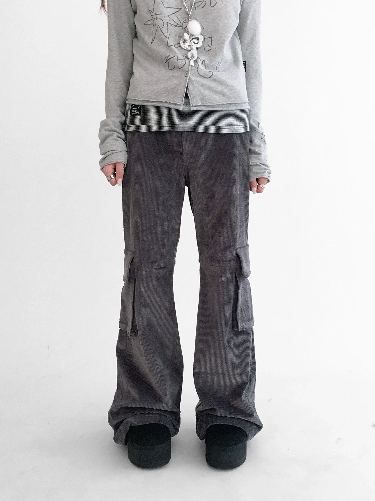 innomoood Soft Stretch Cotton Low Rise Flare With Pockets Zip Fly Casual Women Pants