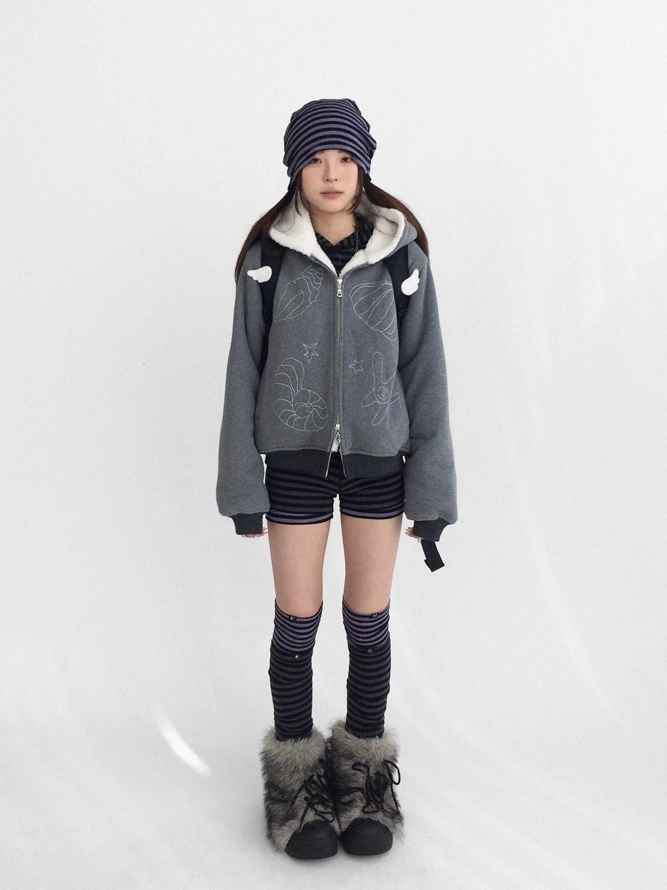 innomoood Soft Striped Unique Style Women One Size Versatile Purple Black Grey Socks