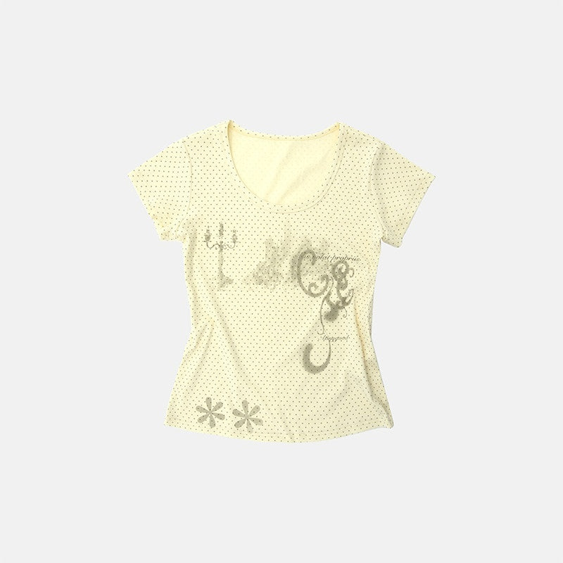 innomoood Stamp Polka Dot Print Vintage Wide Round Neck Women&