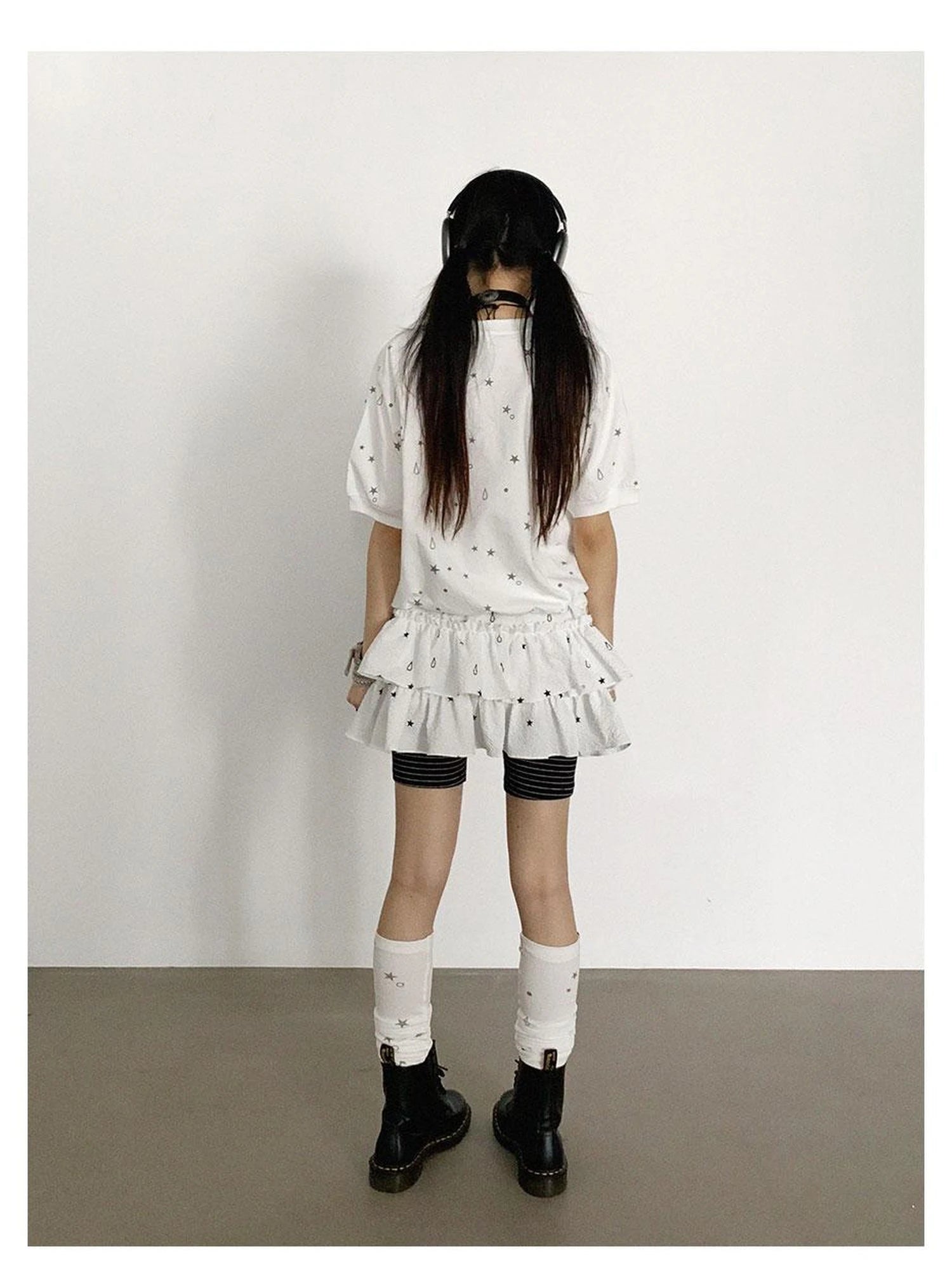 Star Drip Print Bubble Sleeve Tee