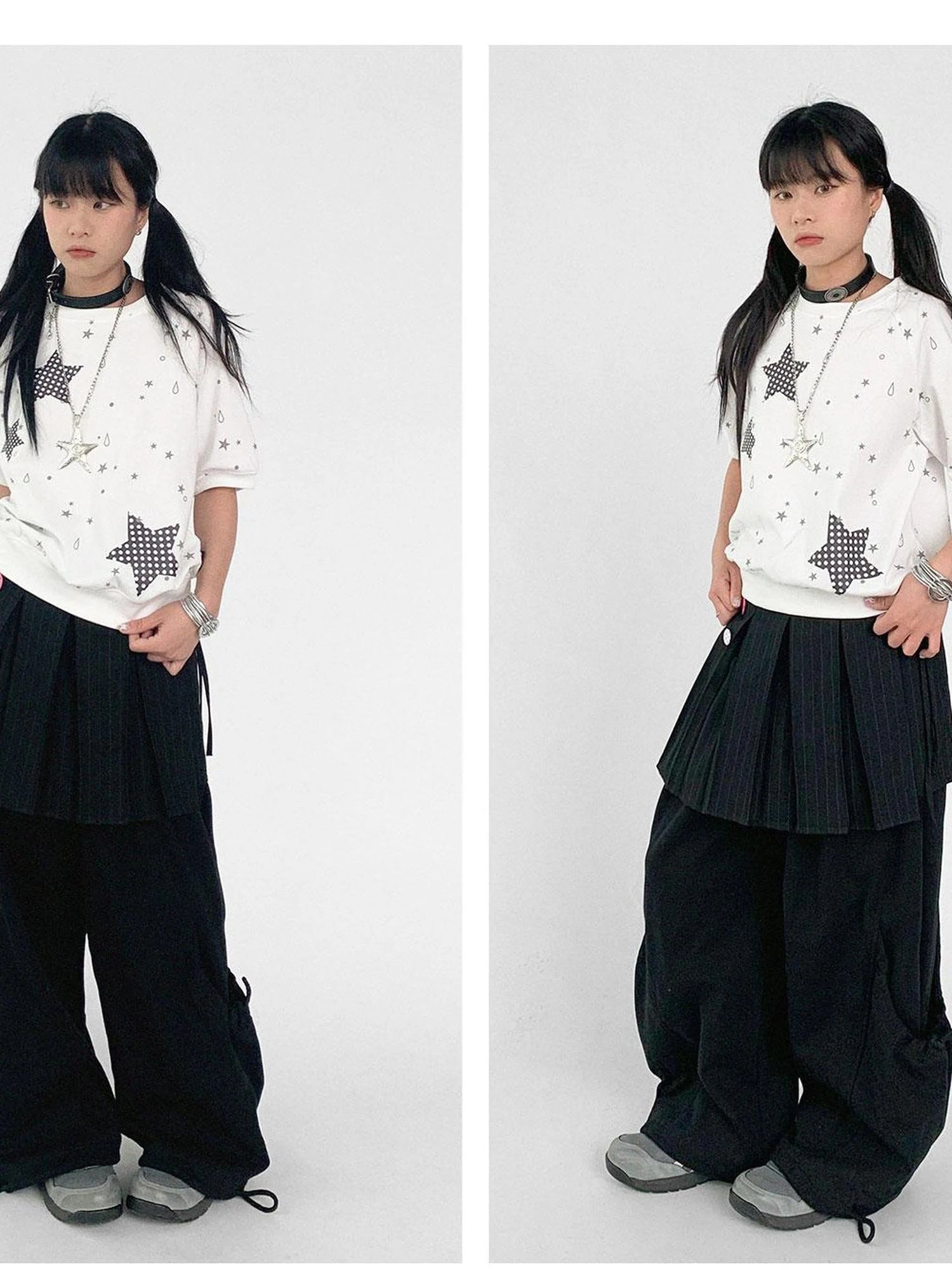 Star Drip Print Bubble Sleeve Tee