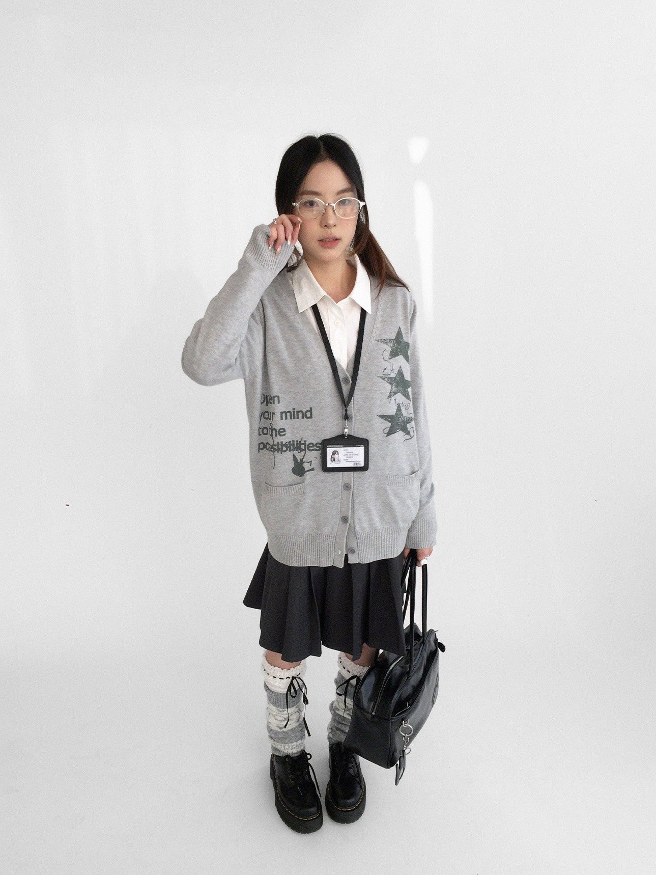 innomoood Star Print Cartoon V-neck Loose Fit Long Sleeve Women&